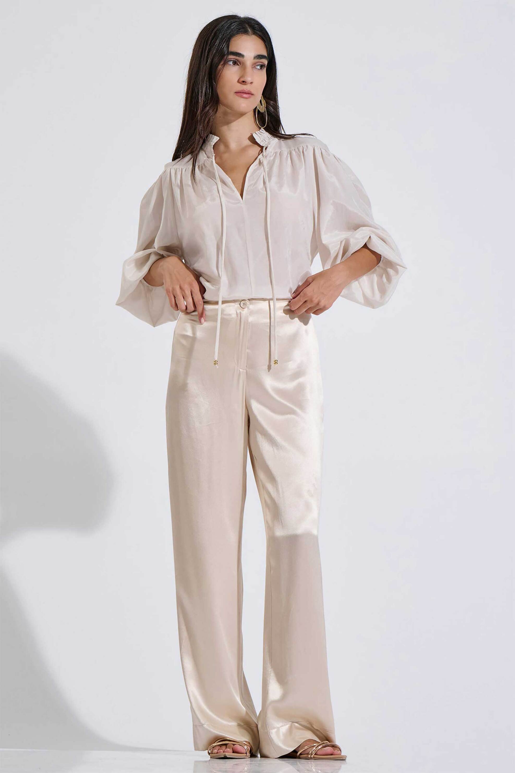 Bill Cost γυναικεία παντελόνα σατέν Wide Leg - 10-050529-0 Μπεζ