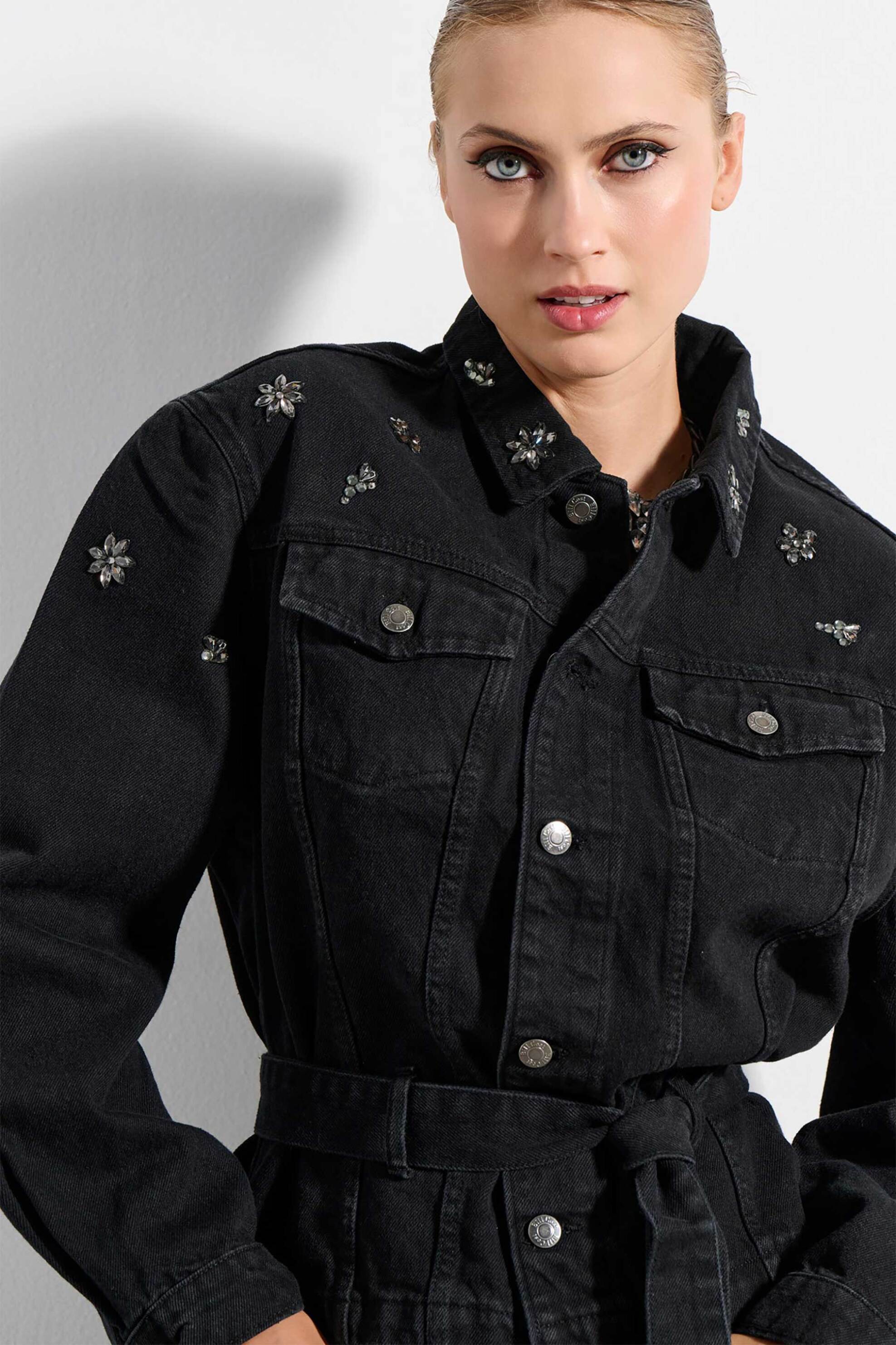 Bill Cost γυναικείο denim jacket με στρας και ζώνη - 10-200198-0 Μαύρο