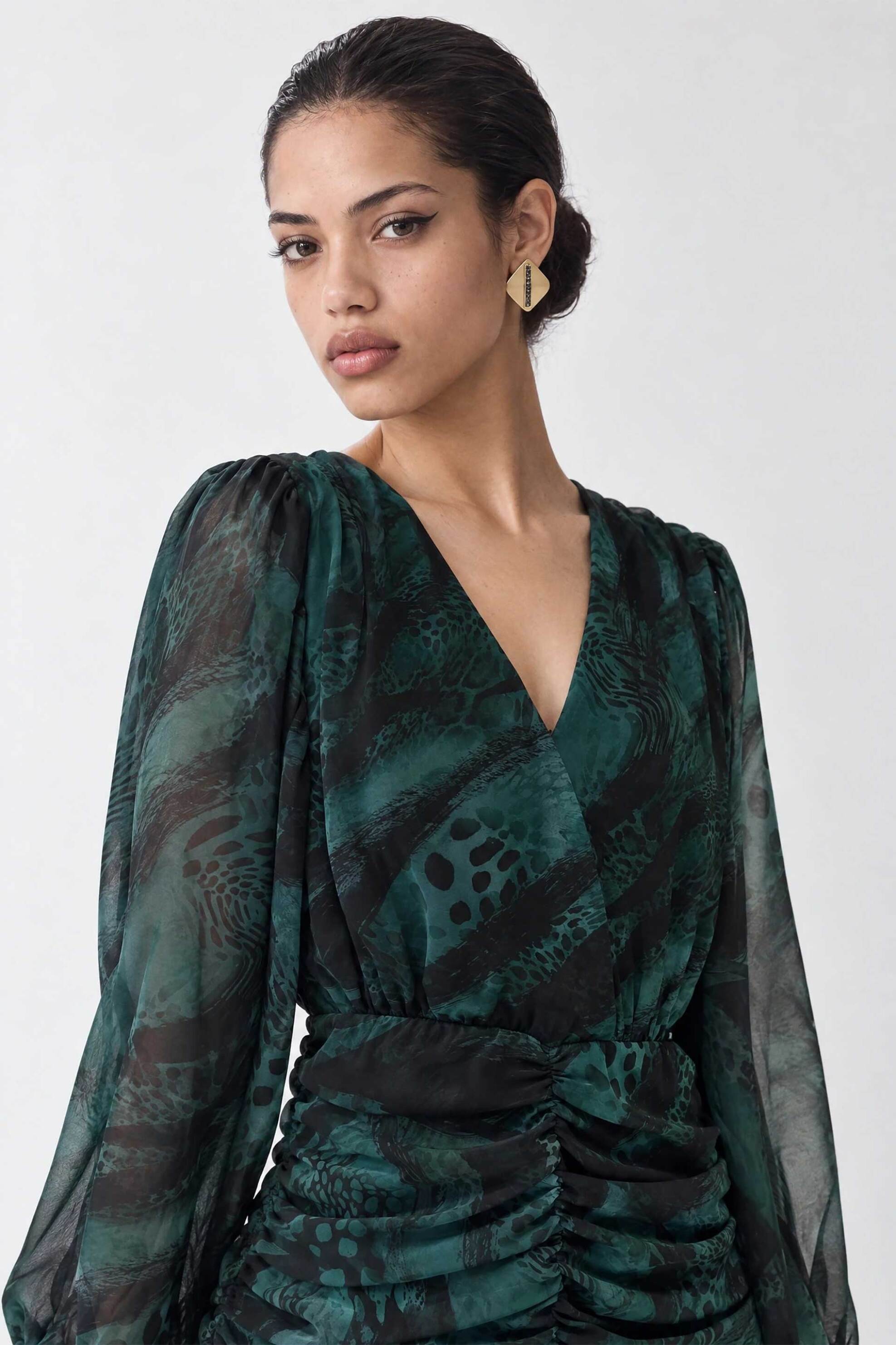 Bill Cost γυναικείο mini φόρεμα με all-over print και σούρες - 10-342603-0 Πράσινο