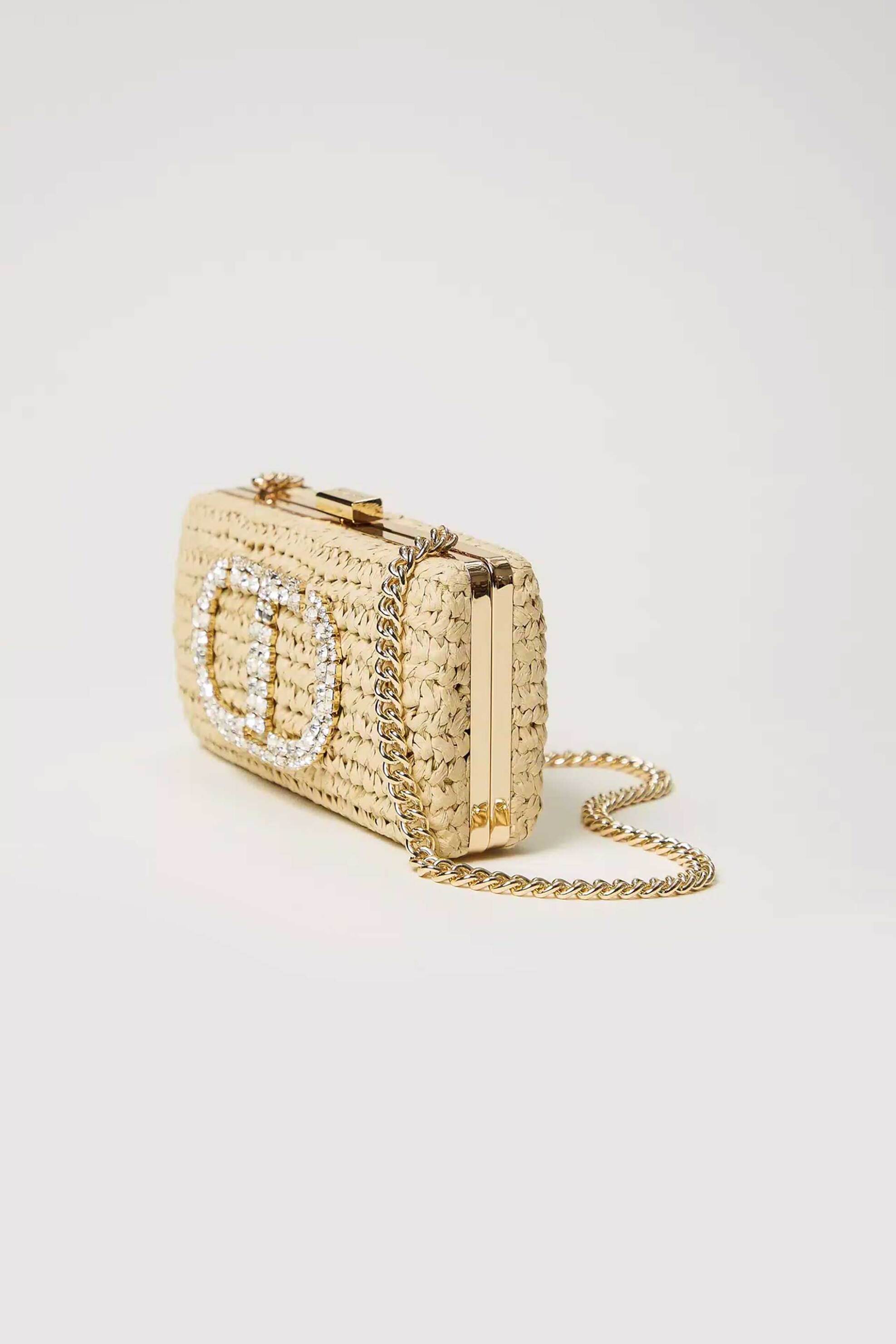 Twinset γυναικείο τσαντάκι clutch με πλεκτό σχέδιο και λογότυπο από στρας - 251TD8240 Μπεζ φωτογραφία