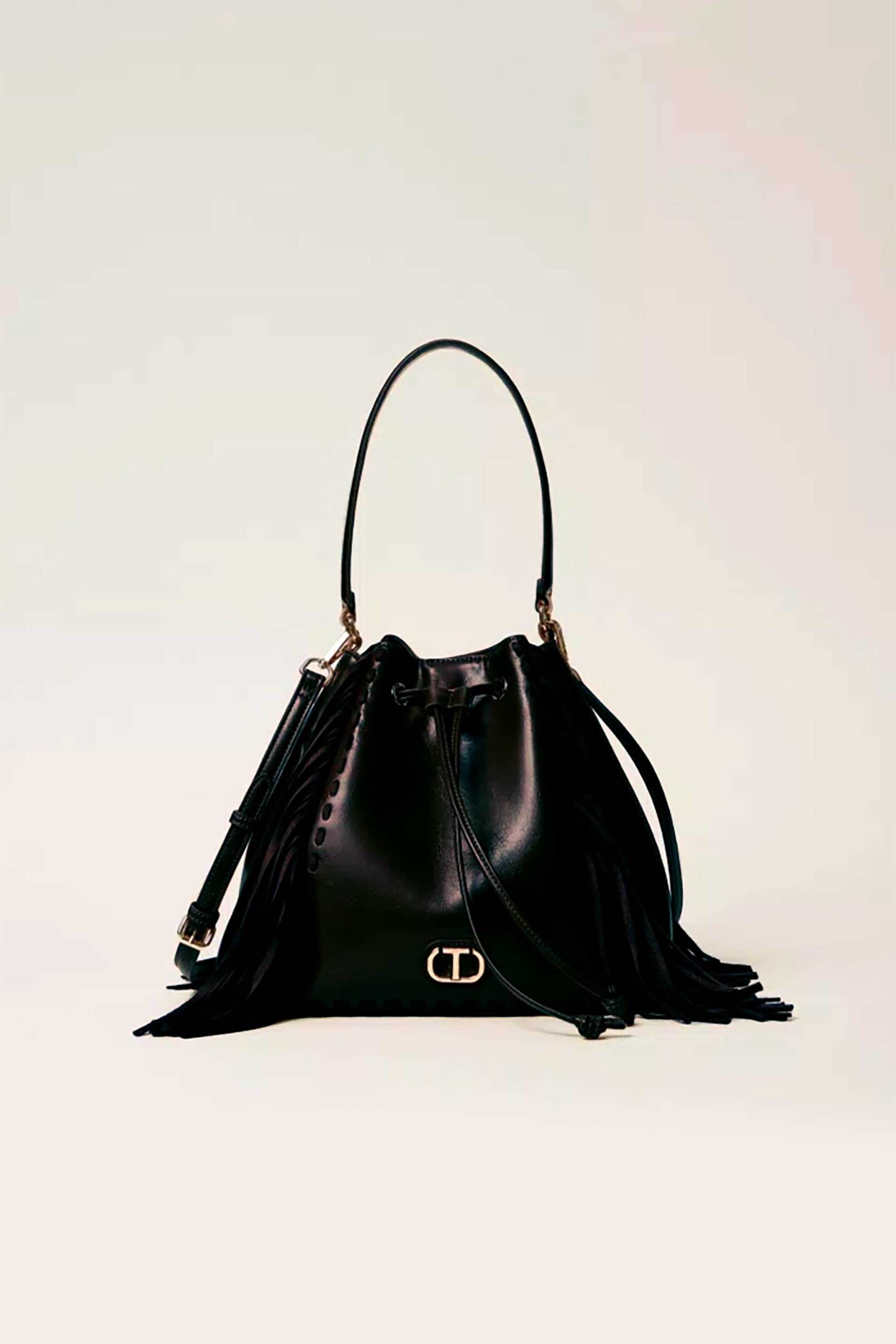 TWINSET Twinset γυναικεία τσάντα bucket με κρόσσια "Melrose" - 252TB7120 Μαύρο