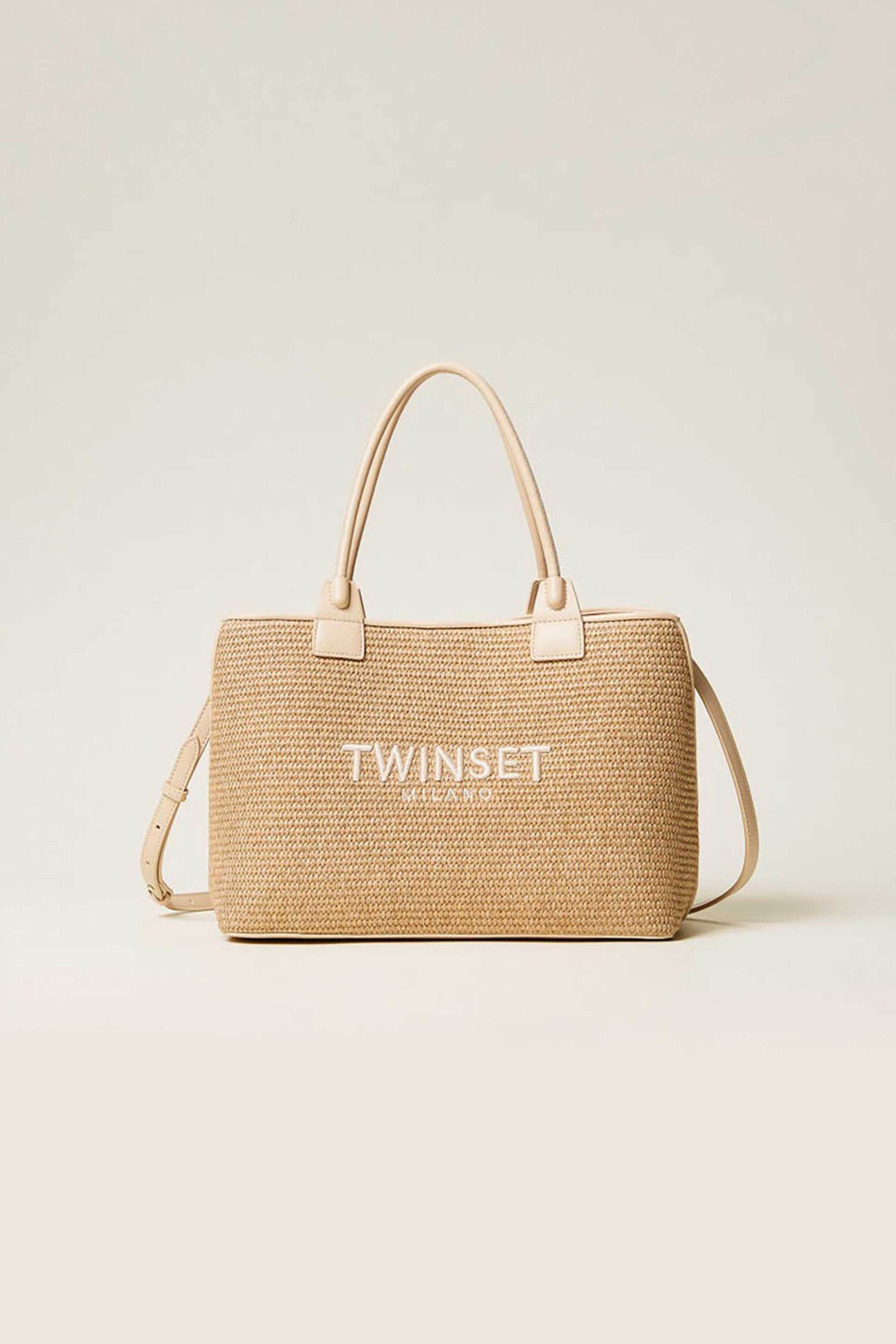 Twinset γυναικεία τσάντα ώμου shopper raffia effect - 261TB7070 Μπεζ