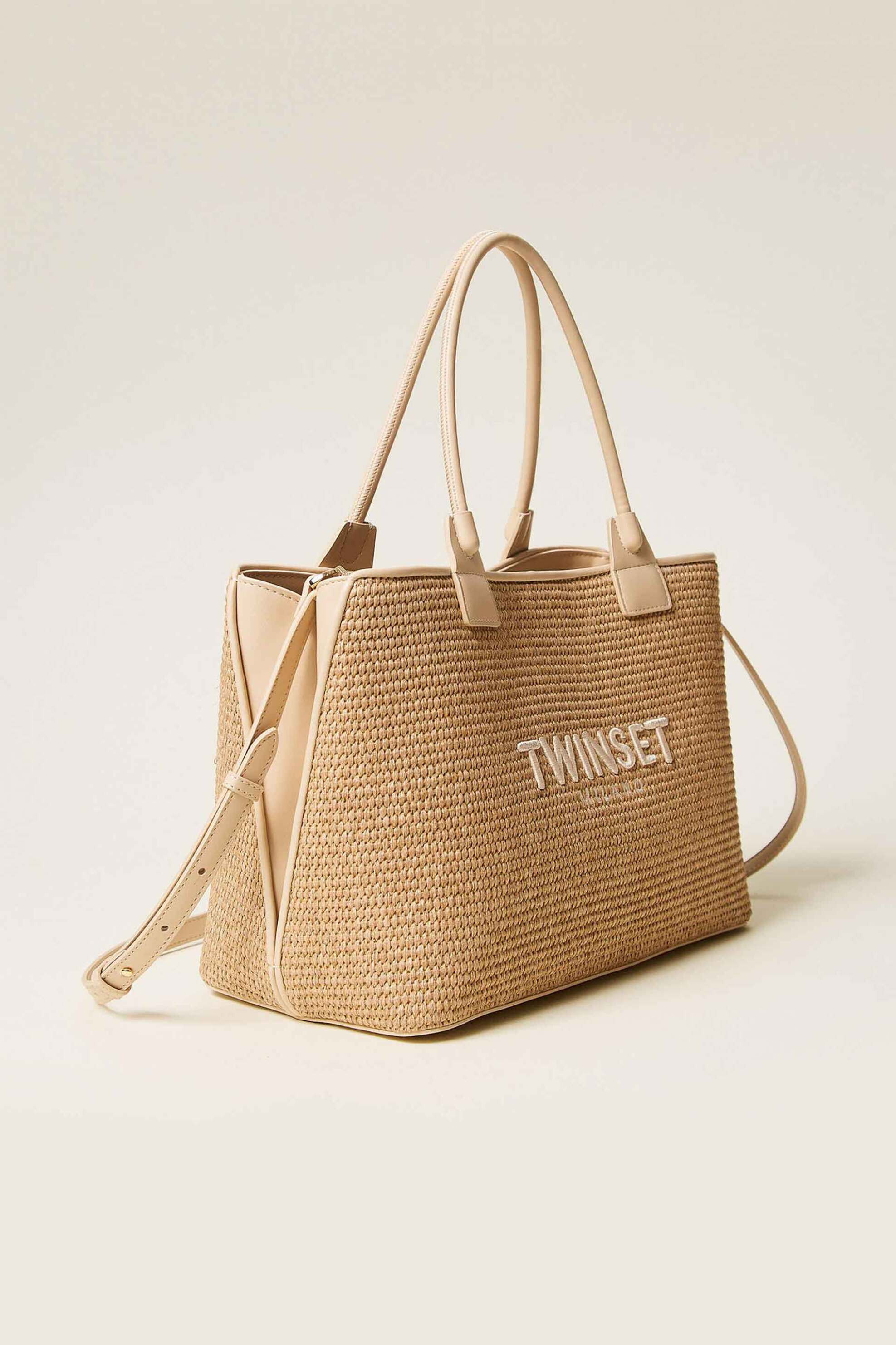 Twinset γυναικεία τσάντα ώμου shopper raffia effect - 261TB7070 Μπεζ