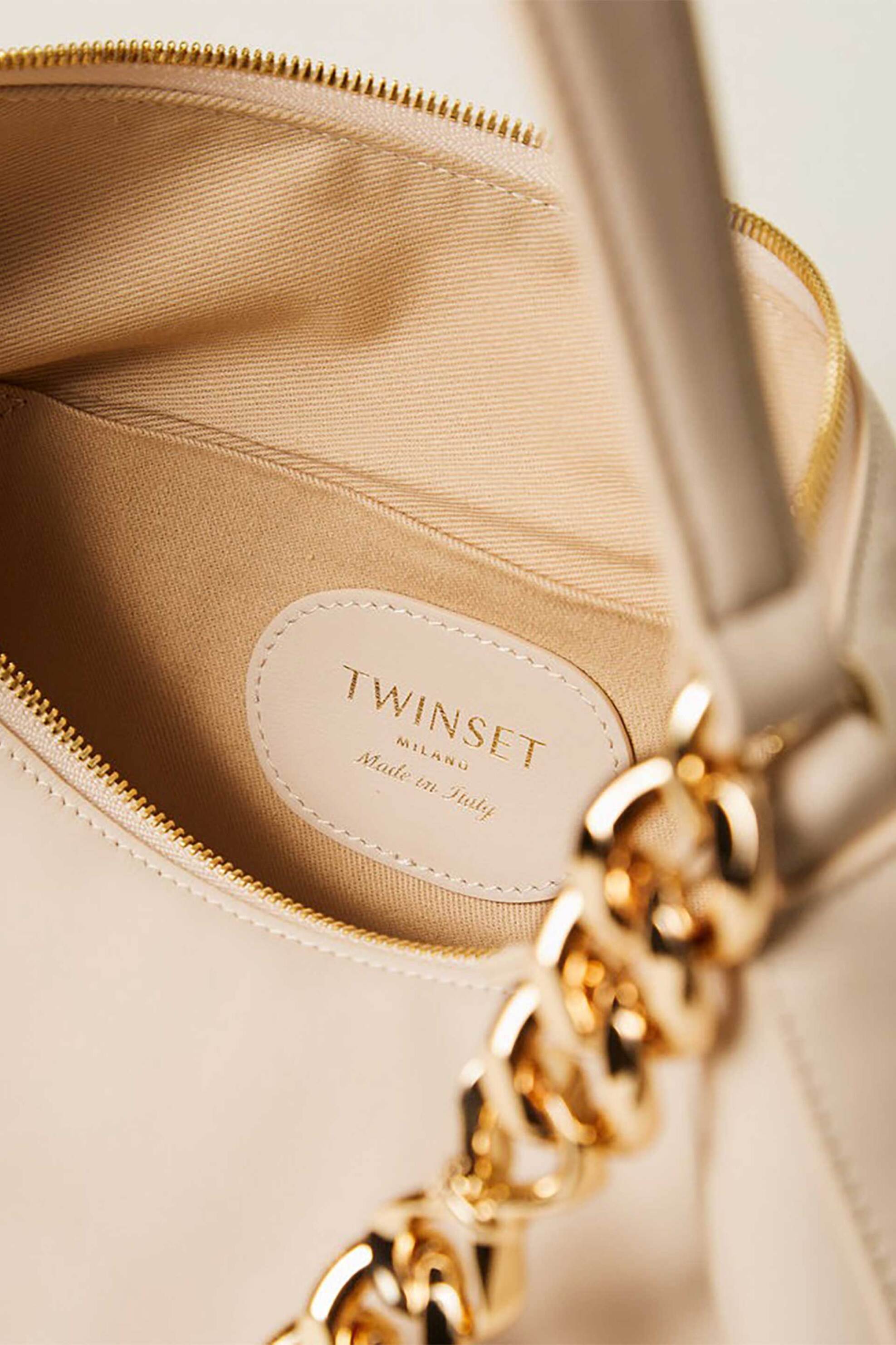 Twinset Γυναικεία Δερμάτινη Τσάντα Ώμου Liliane Medium - 999Tb7011 Εκρού