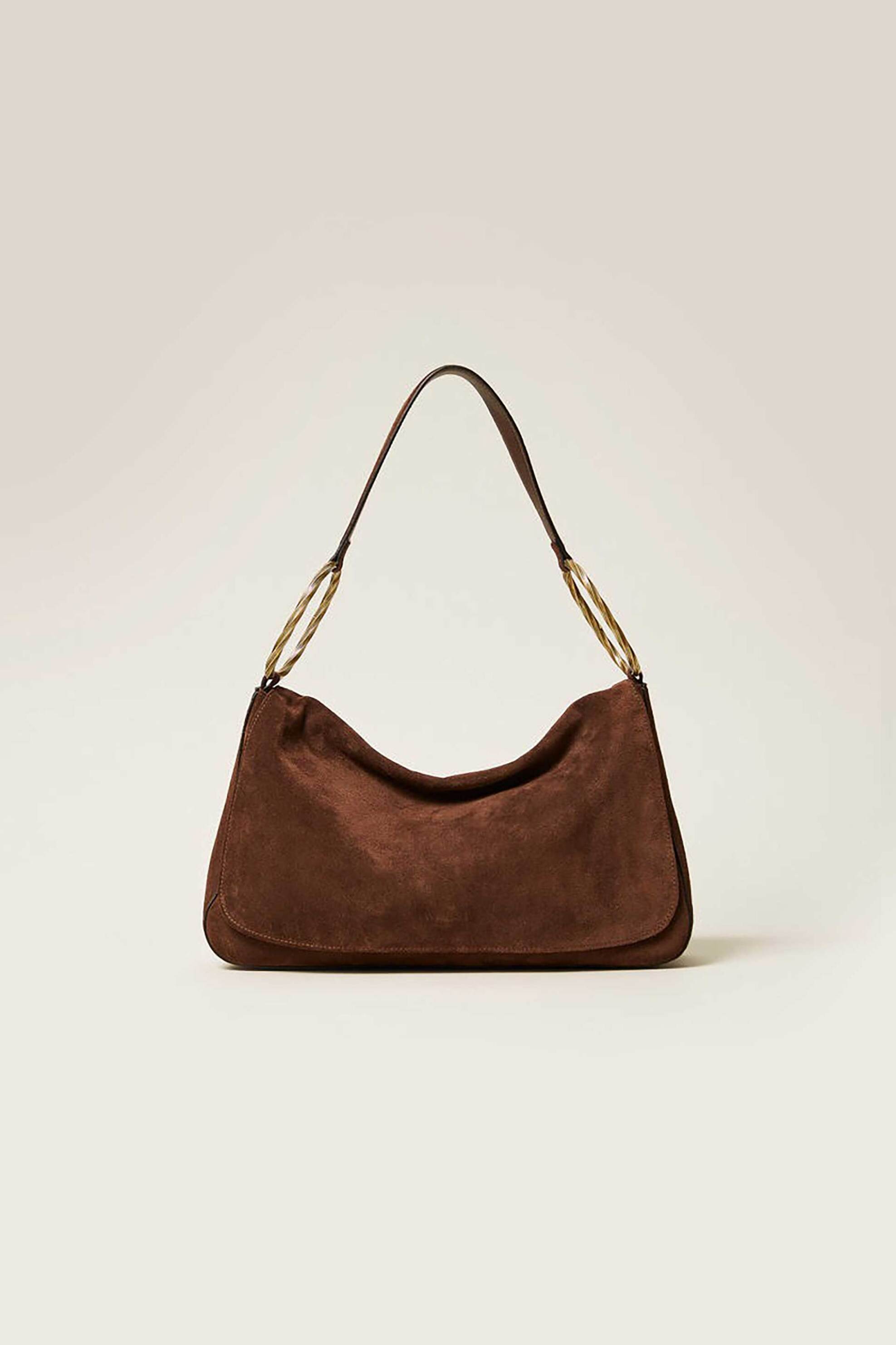 Twinset γυναικεία suede τσάντα ώμου "Liliane Large" - 261TD8560 Καφέ Σκούρο