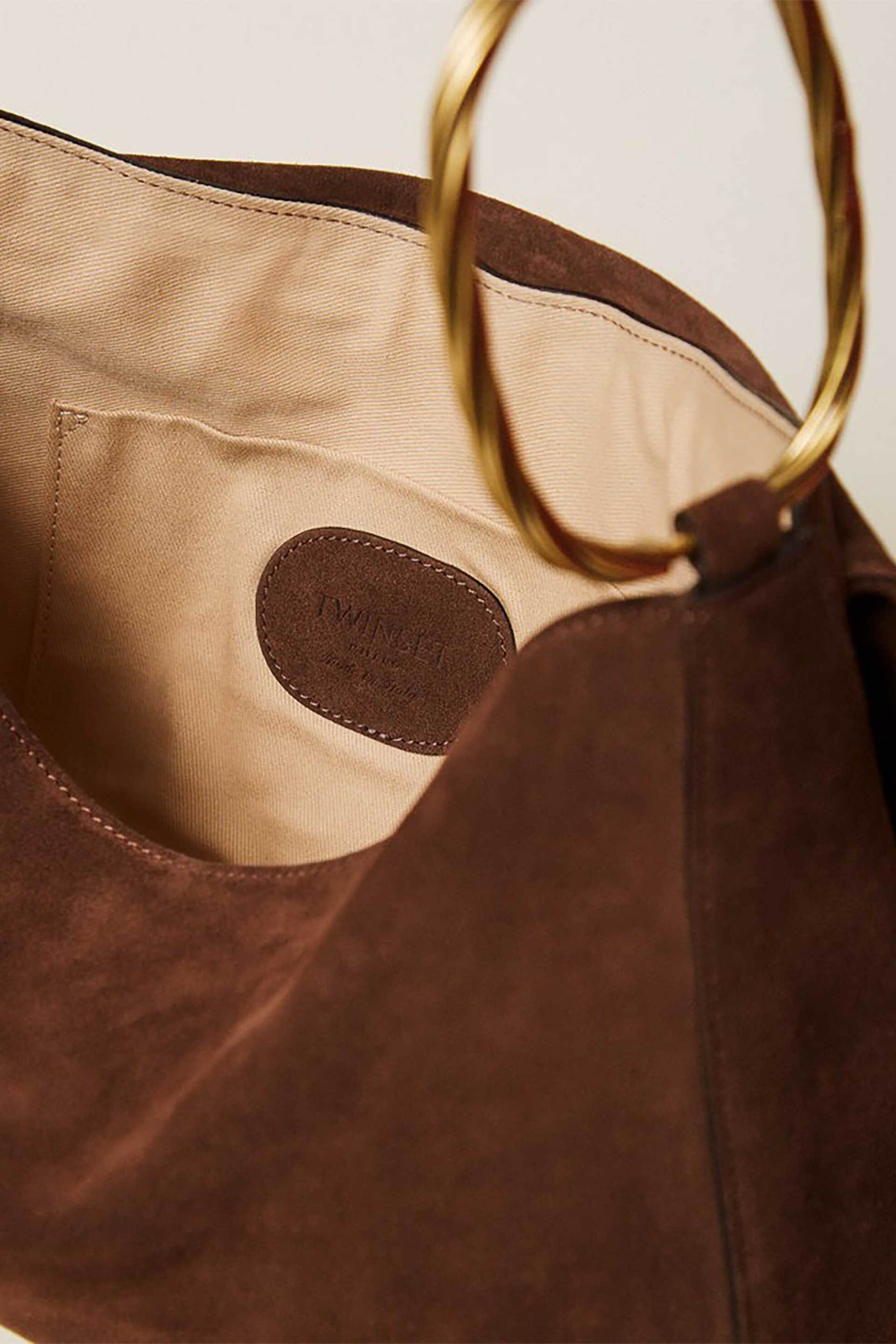 Twinset Γυναικεία Suede Τσάντα Ώμου Liliane Large - 261Td8560 Καφέ Σκούρο
