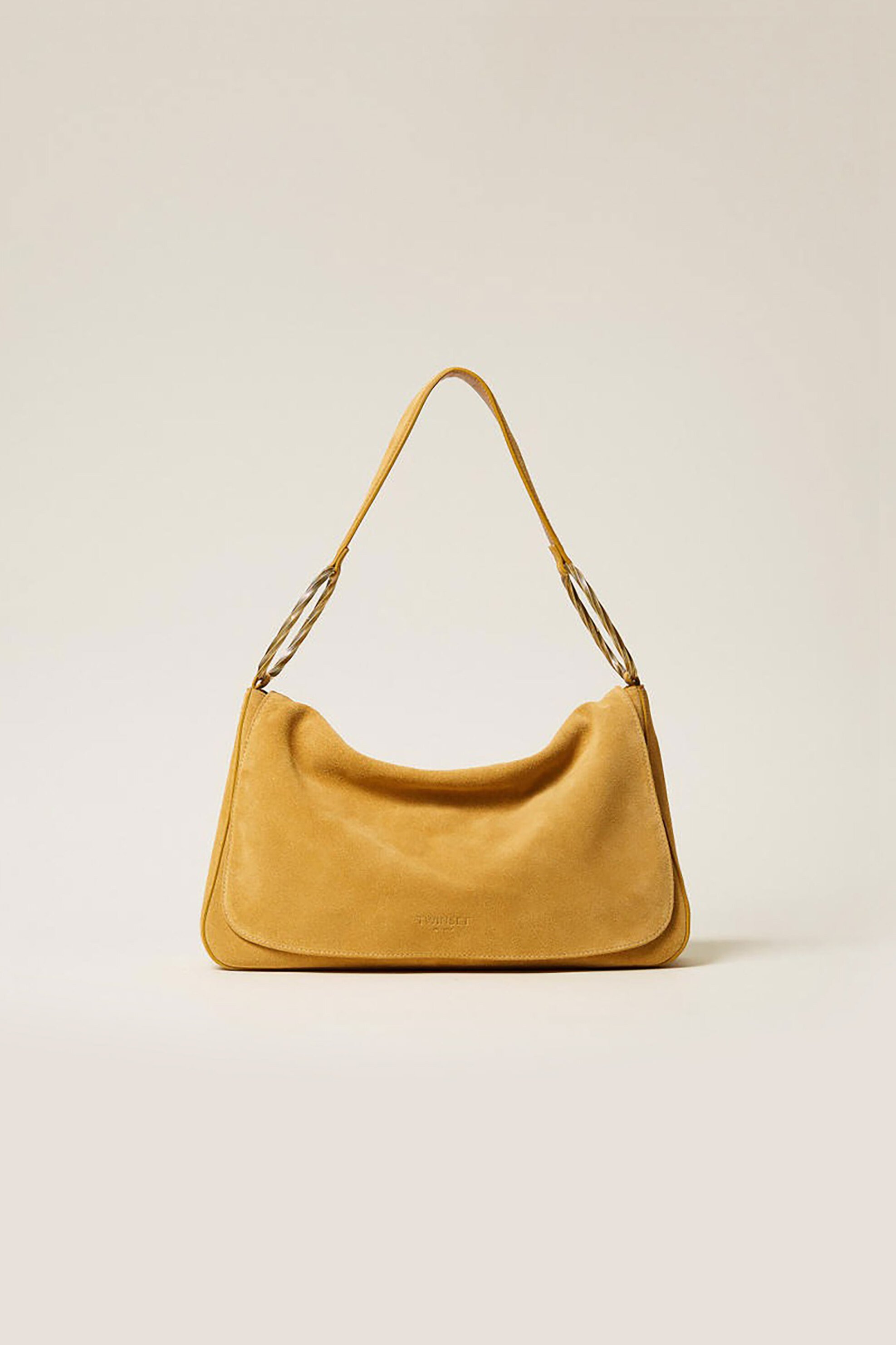 Twinset γυναικεία suede τσάντα ώμου "Liliane Large" - 261TD8560 Κίτρινο
