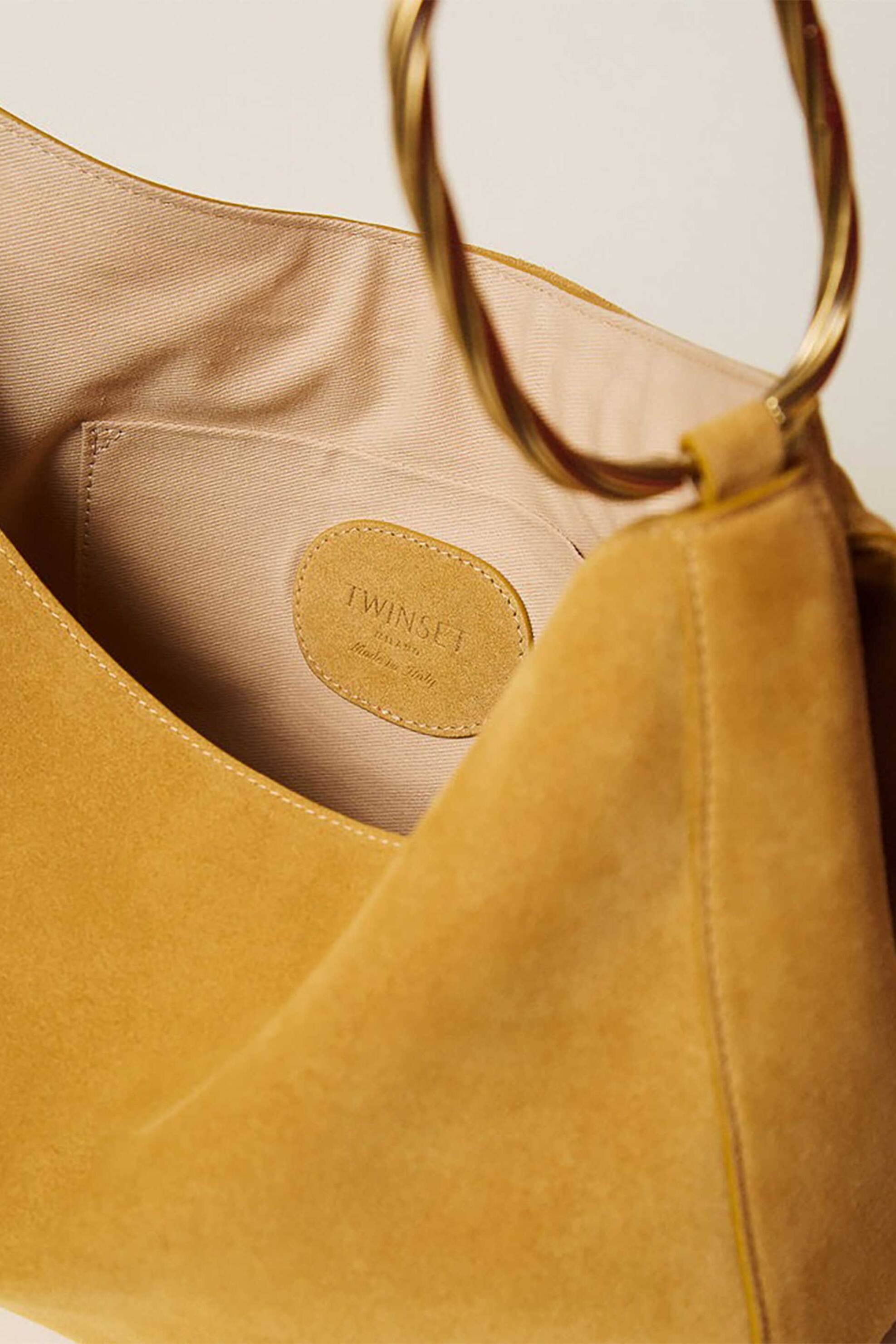 Twinset Γυναικεία Suede Τσάντα Ώμου Liliane Large - 261Td8560 Κίτρινο