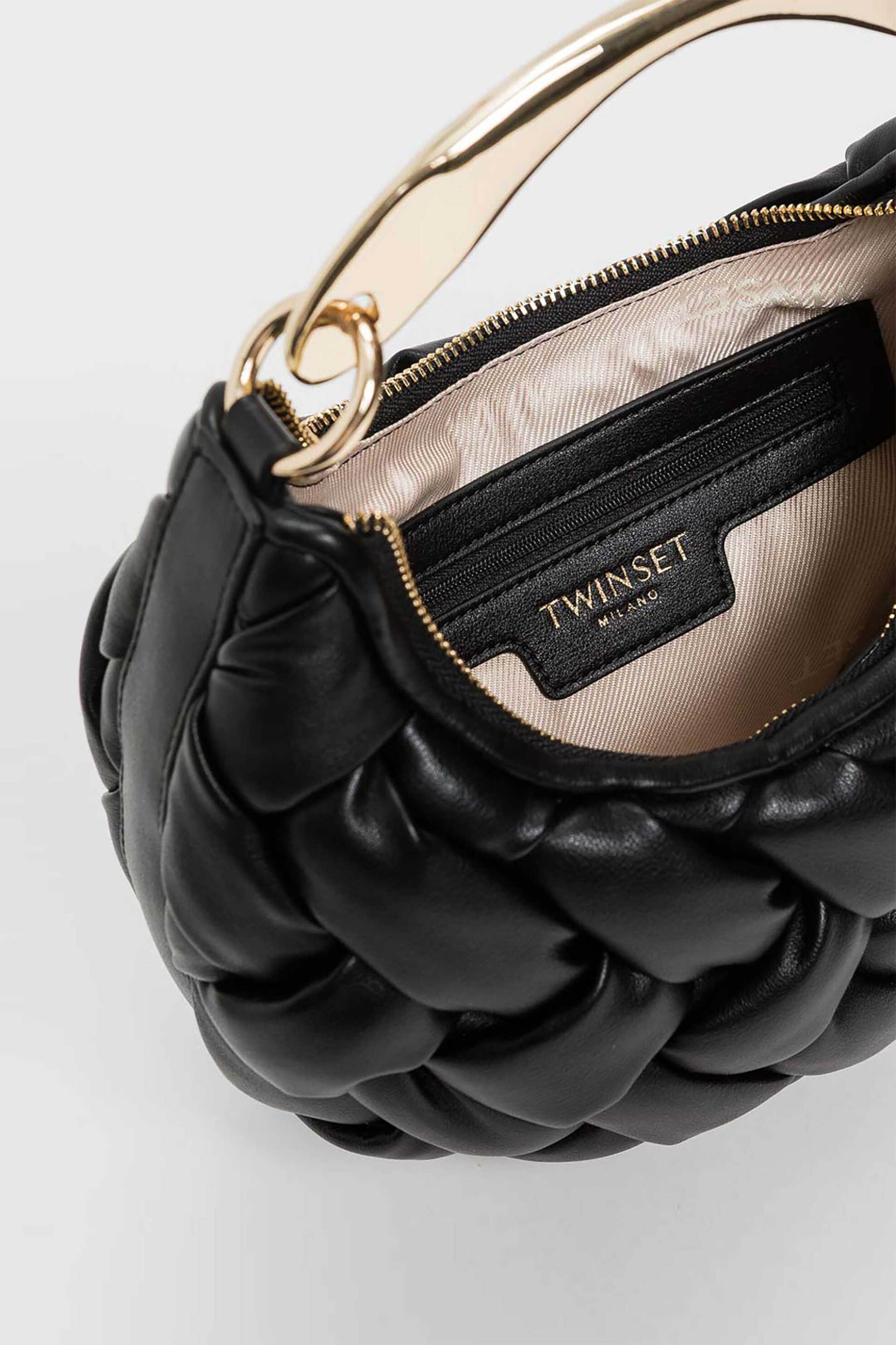 TWINSET Twinset γυναικεία τσάντα χειρός με μεταλλική λαβή "Croissant" - 261TB7370 Μαύρο - 3