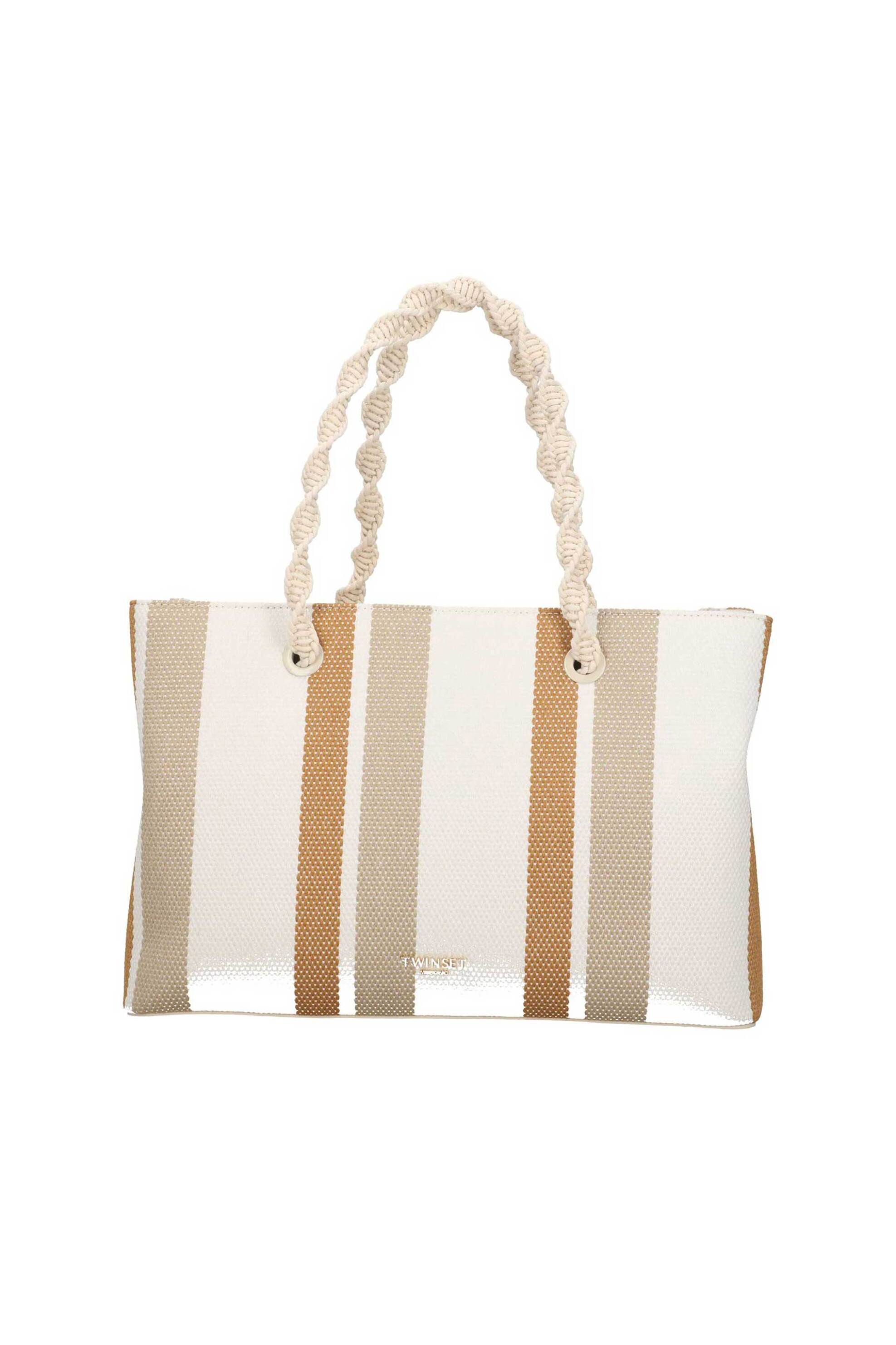 TWINSET Twinset γυναικεία τσάντα ώμου shopper ριγέ - 261TD8061 Μπεζ