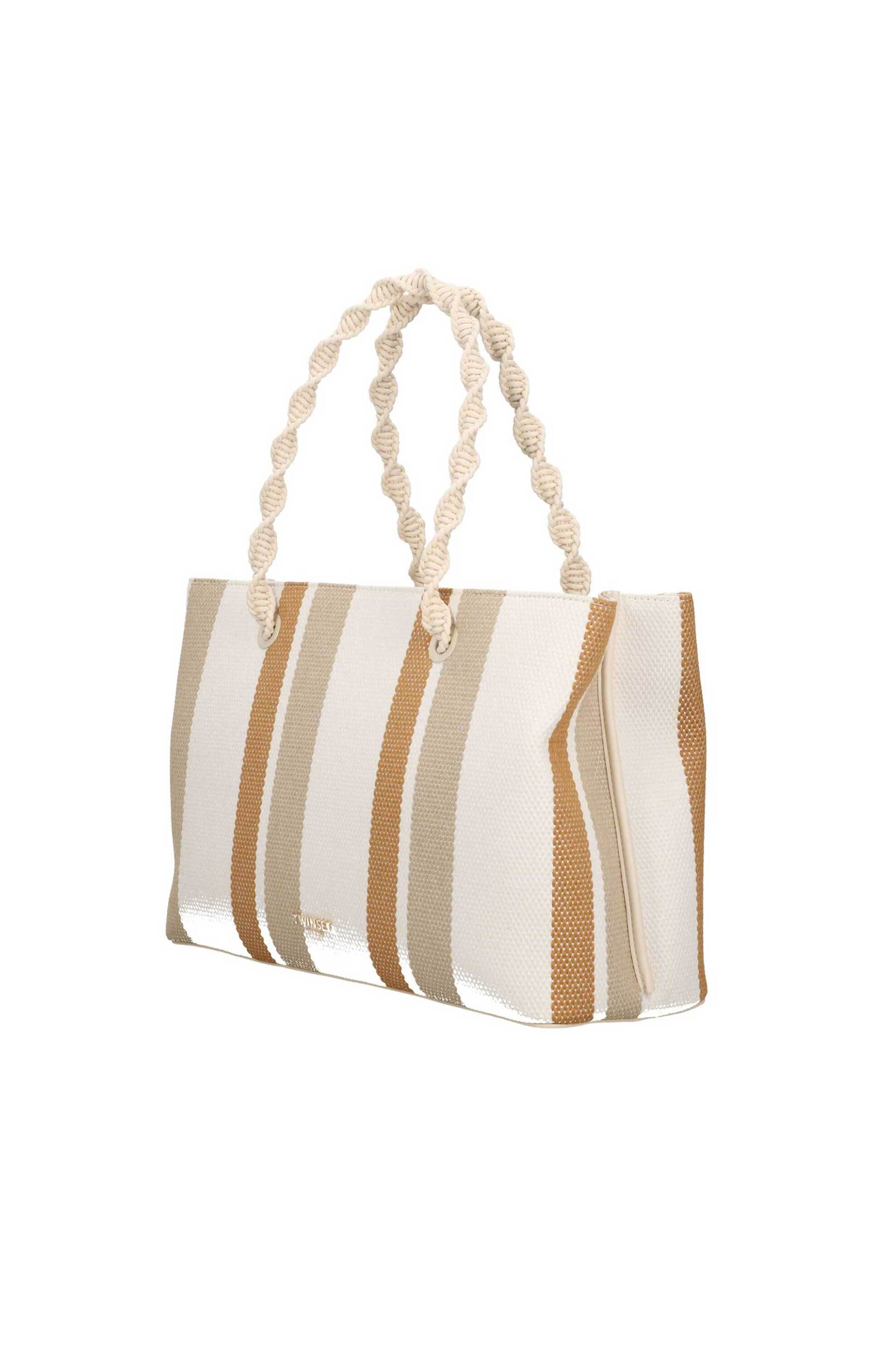 TWINSET Twinset γυναικεία τσάντα ώμου shopper ριγέ - 261TD8061 Μπεζ - 2