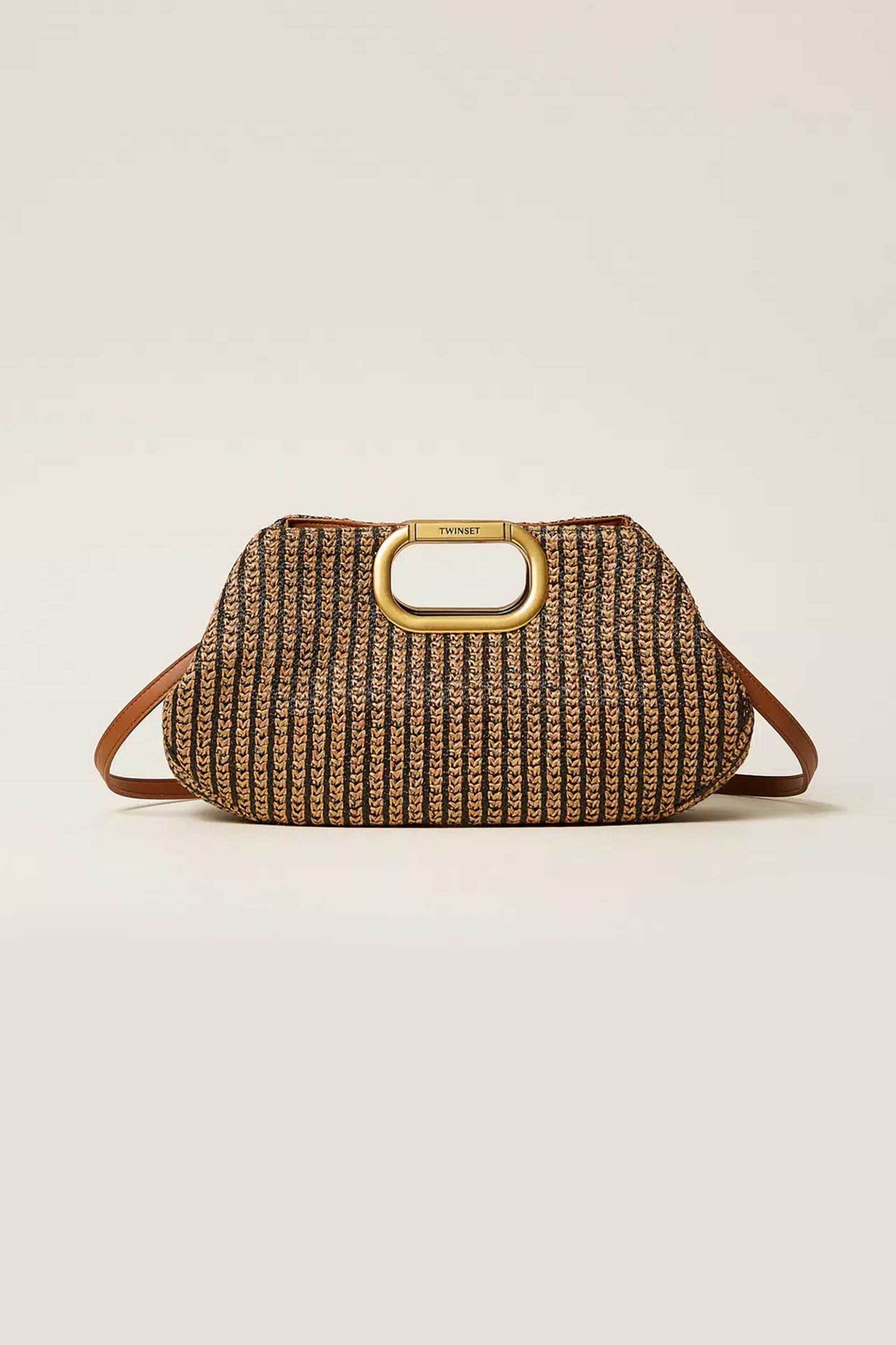 Twinset γυναικείο τσαντάκι clutch από ψάθα με οβάλ σχήμα - 261TB7500 Καφέ