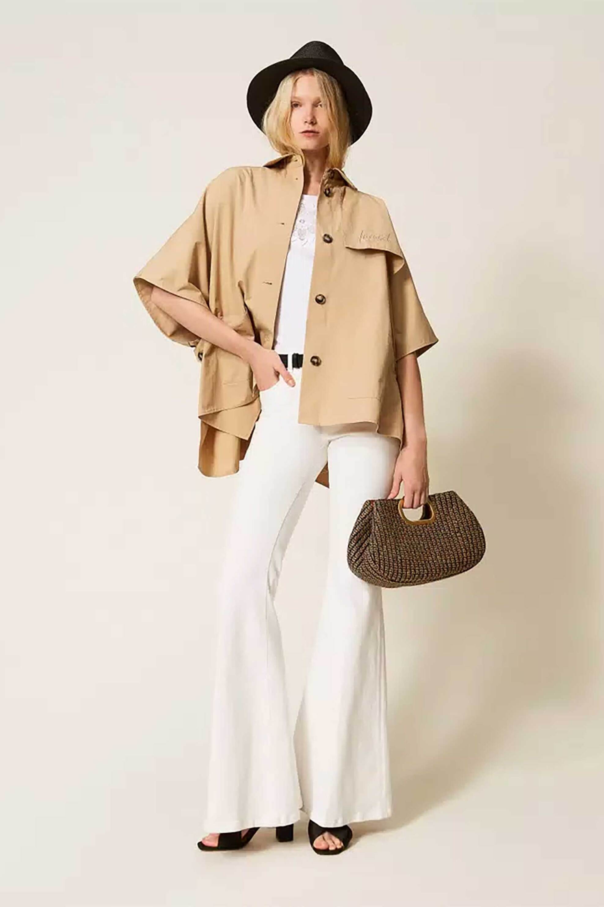 Twinset Γυναικείο Τσαντάκι Clutch από Ψάθα με Οβάλ Σχήμα - 261Tb7500 Καφέ