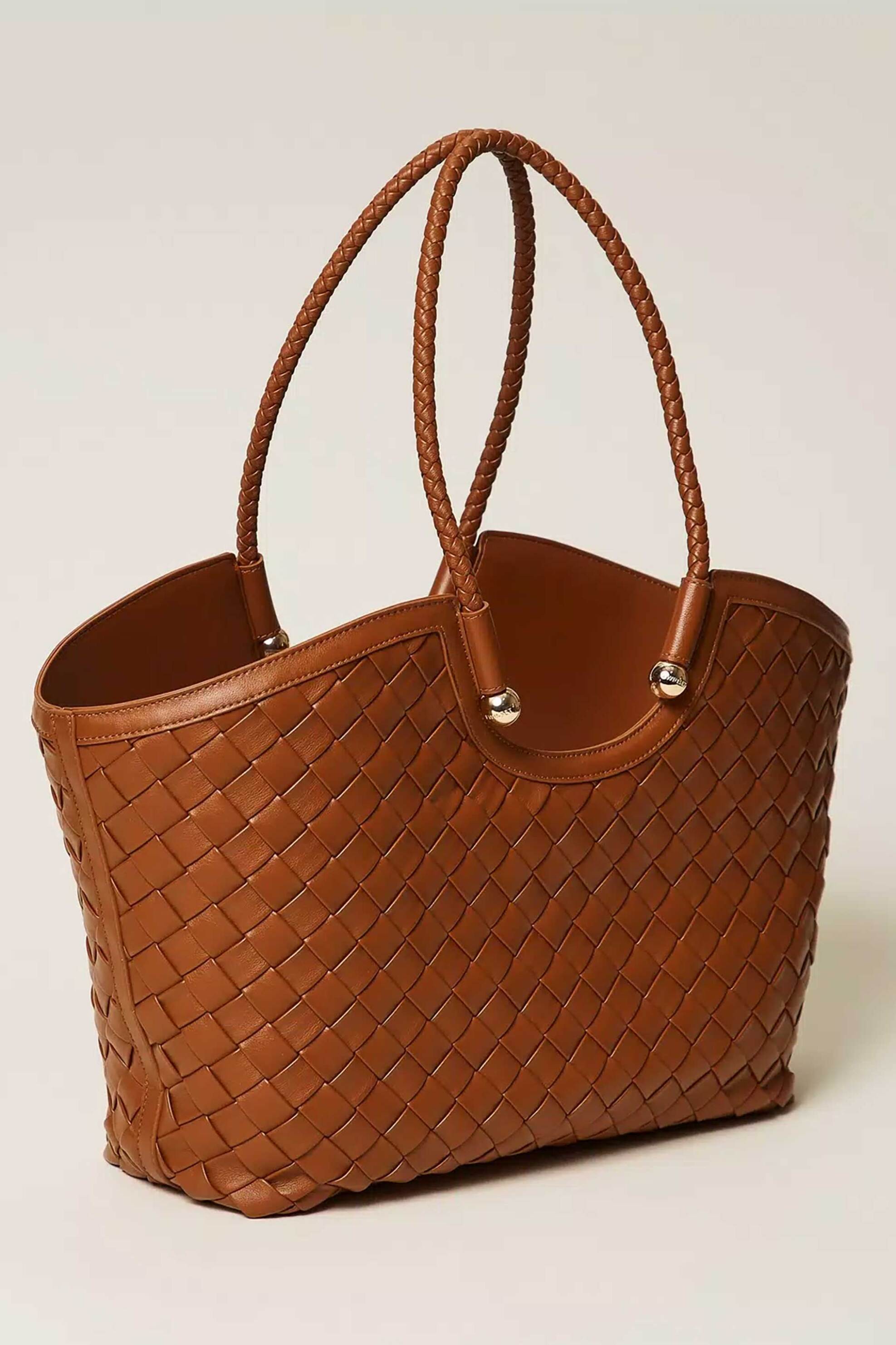 Twinset γυναικεία τσάντα ώμου shopper με πλεκτό σχέδιο - 261TB7300 Καμηλό