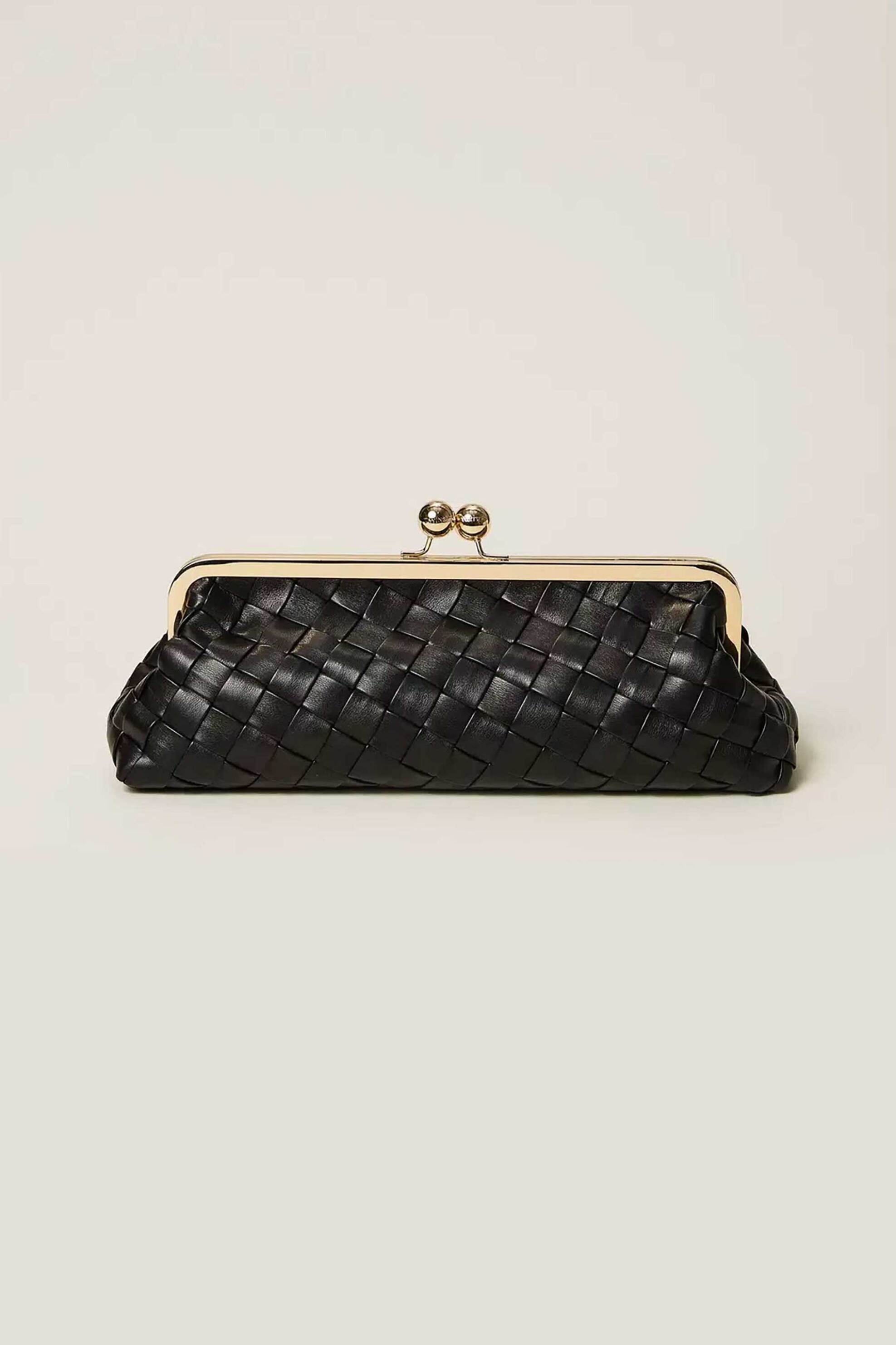 Twinset γυναικείο clutch με πλεκτό σχέδιο μονόχρωμο - 261TB7301 Μαύρο