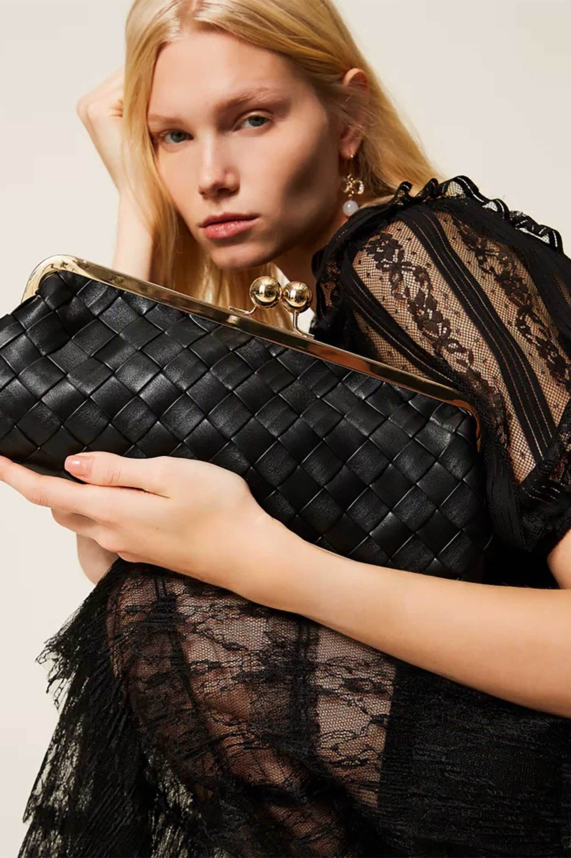 Twinset Γυναικείο Clutch με Πλεκτό Σχέδιο Μονόχρωμο - 261Tb7301 Μαύρο