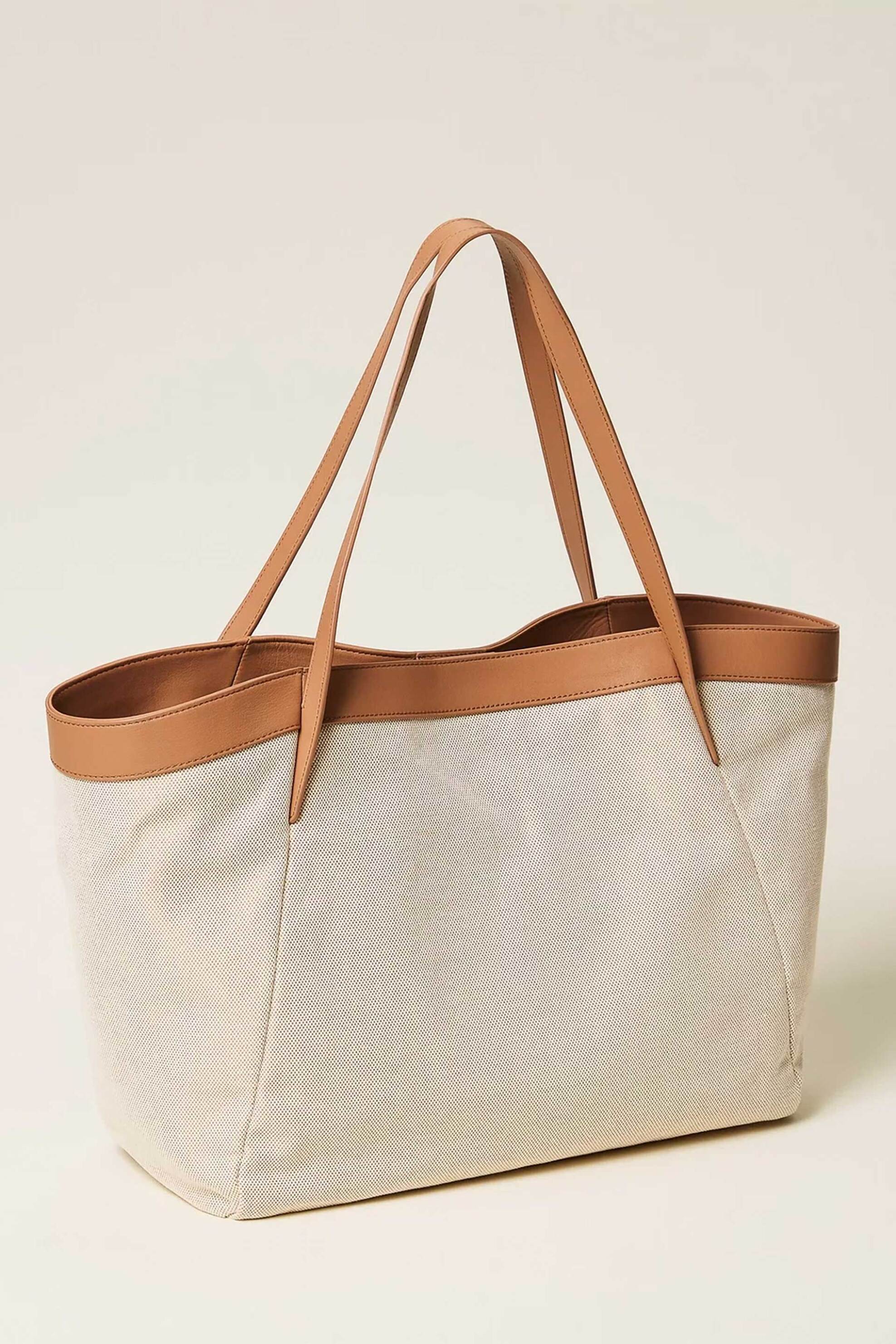 Twinset γυναικεία τσάντα ώμου shopper με φινίρισμα από δέρμα - 261TD8530 Μπεζ