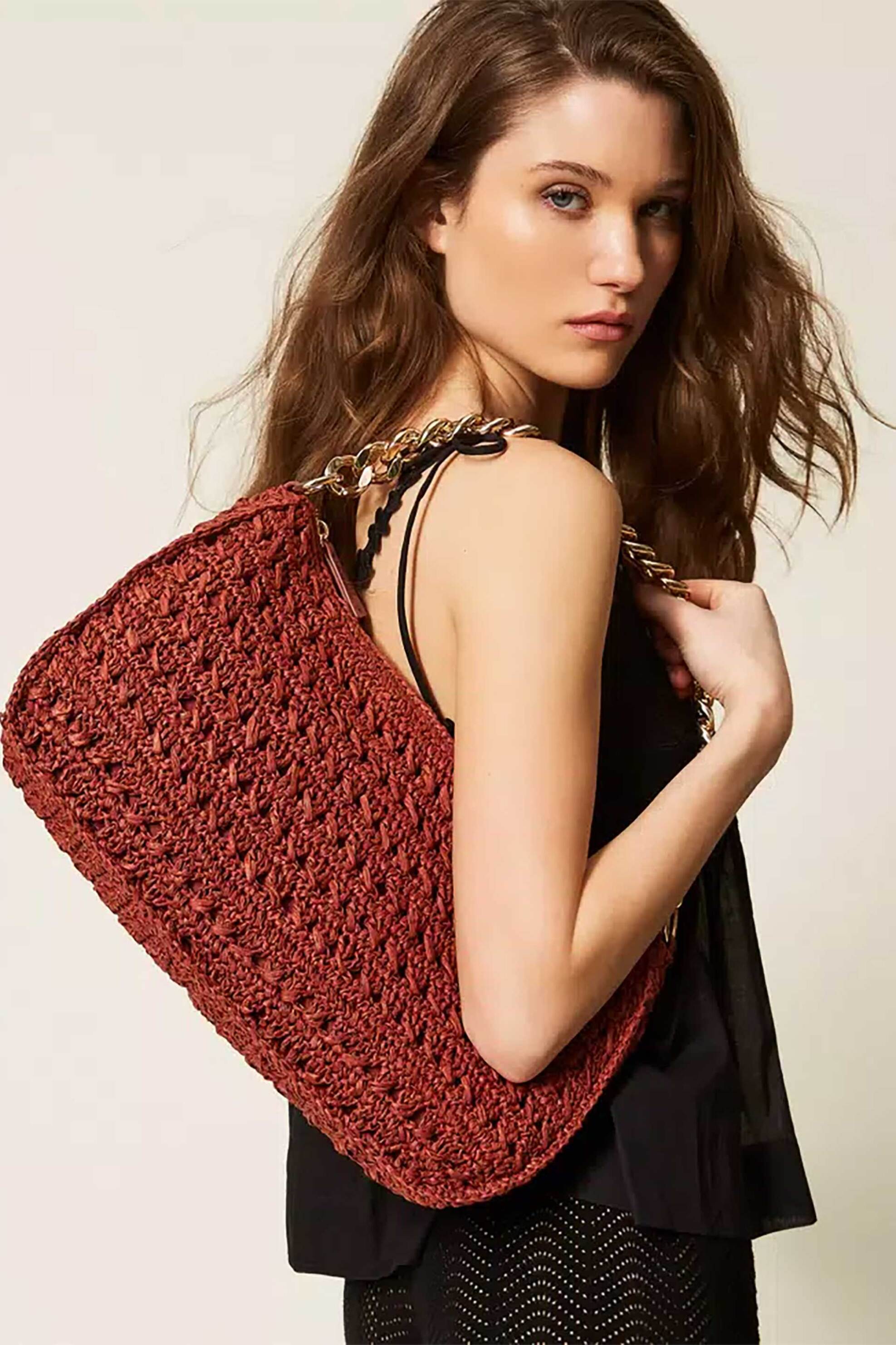 Twinset Γυναικεία Τσάντα Ώμου Liliane Large - 261Td8080 Καφέ