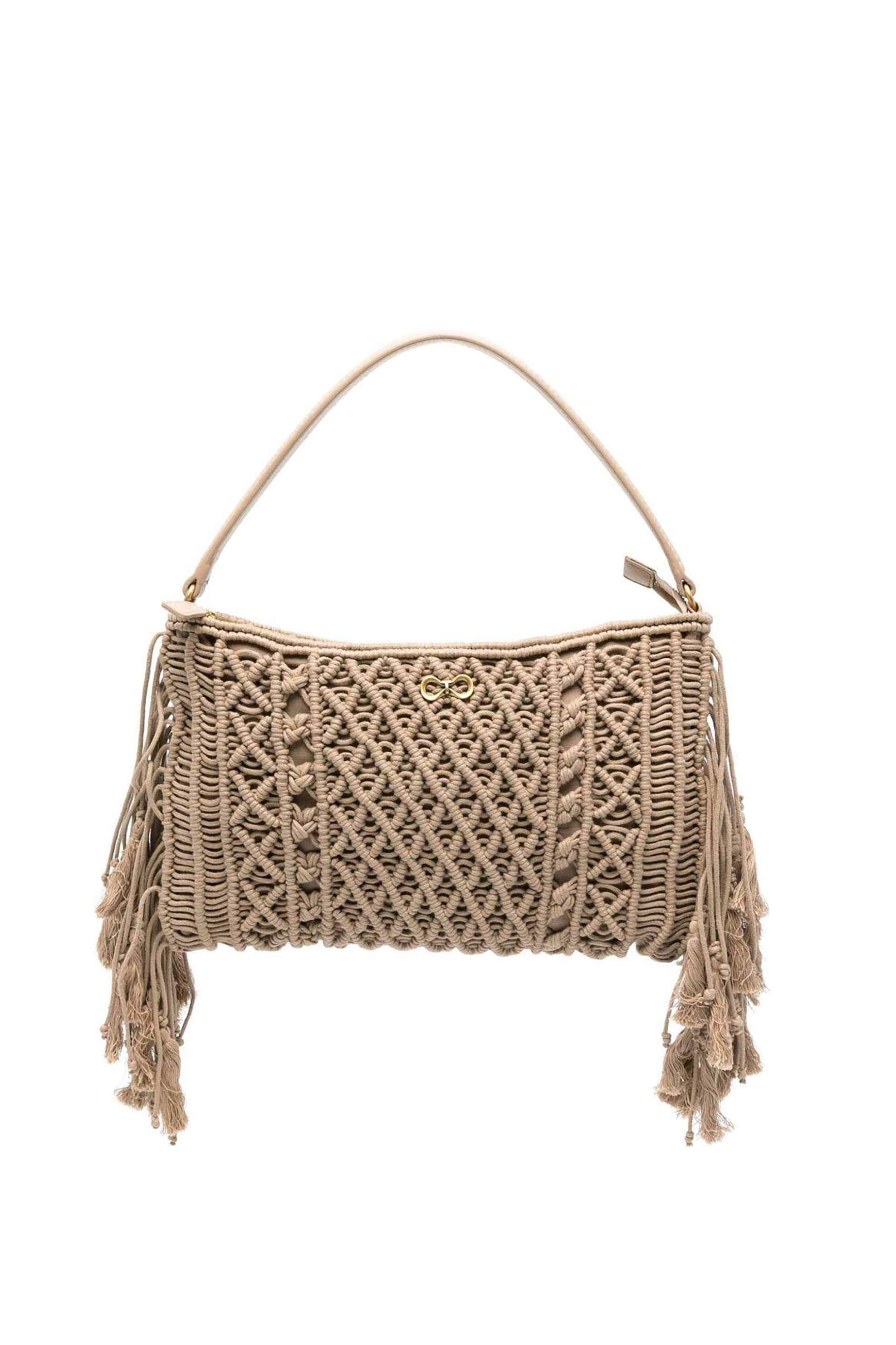 Twinset γυναικεία τσάντα ώμου hobo με μεταλλικό monogram - 261TD8110 Μπεζ