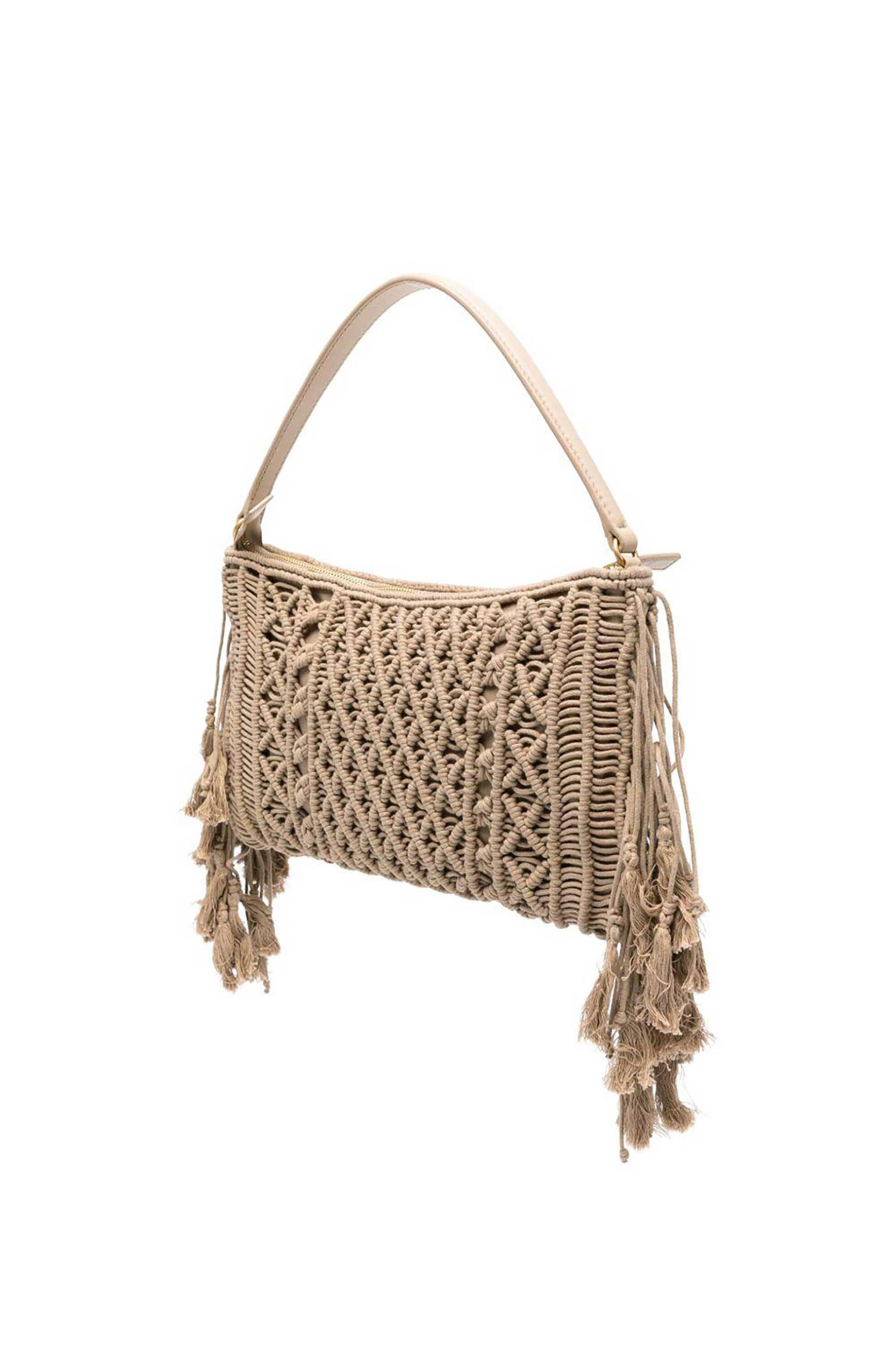 Twinset γυναικεία τσάντα ώμου hobo με μεταλλικό monogram - 261TD8110 Μπεζ