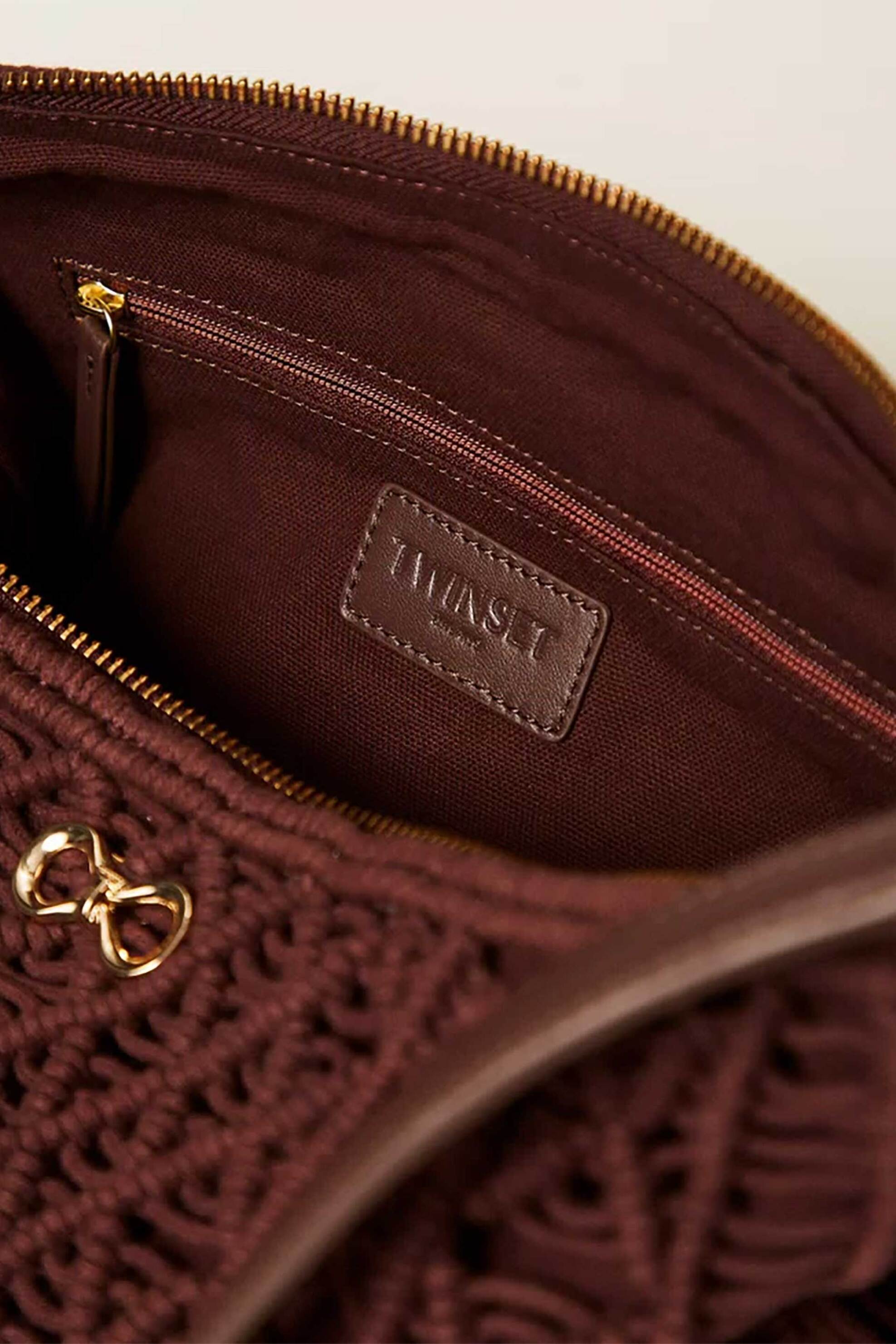 TWINSET Twinset γυναικεία τσάντα ώμου hobo με μεταλλικό monogram - 261TD8110 Καφέ - 3