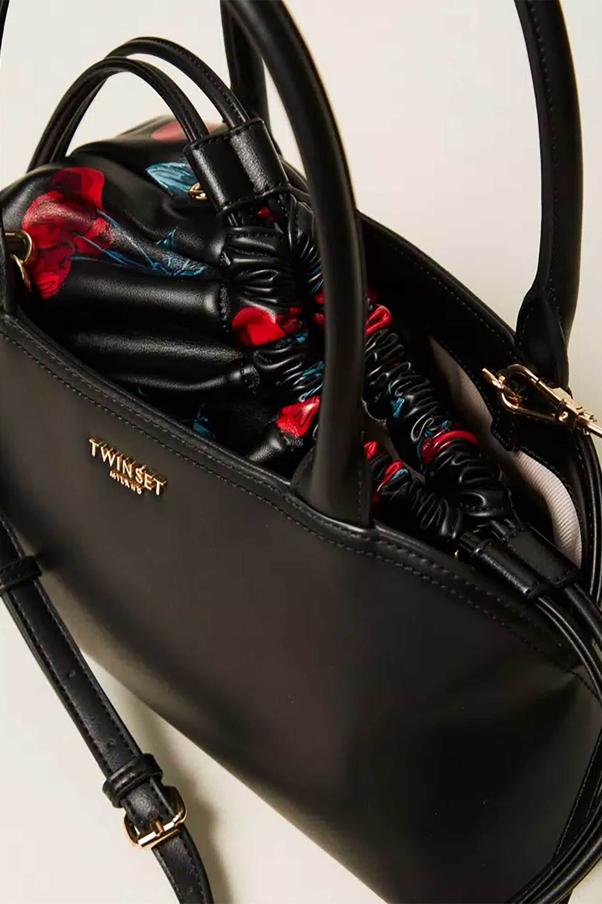 TWINSET Twinset γυναικεία τσάντα χειρός με μεταλλικό λογότυπο - 261TD8141 Μαύρο - 3