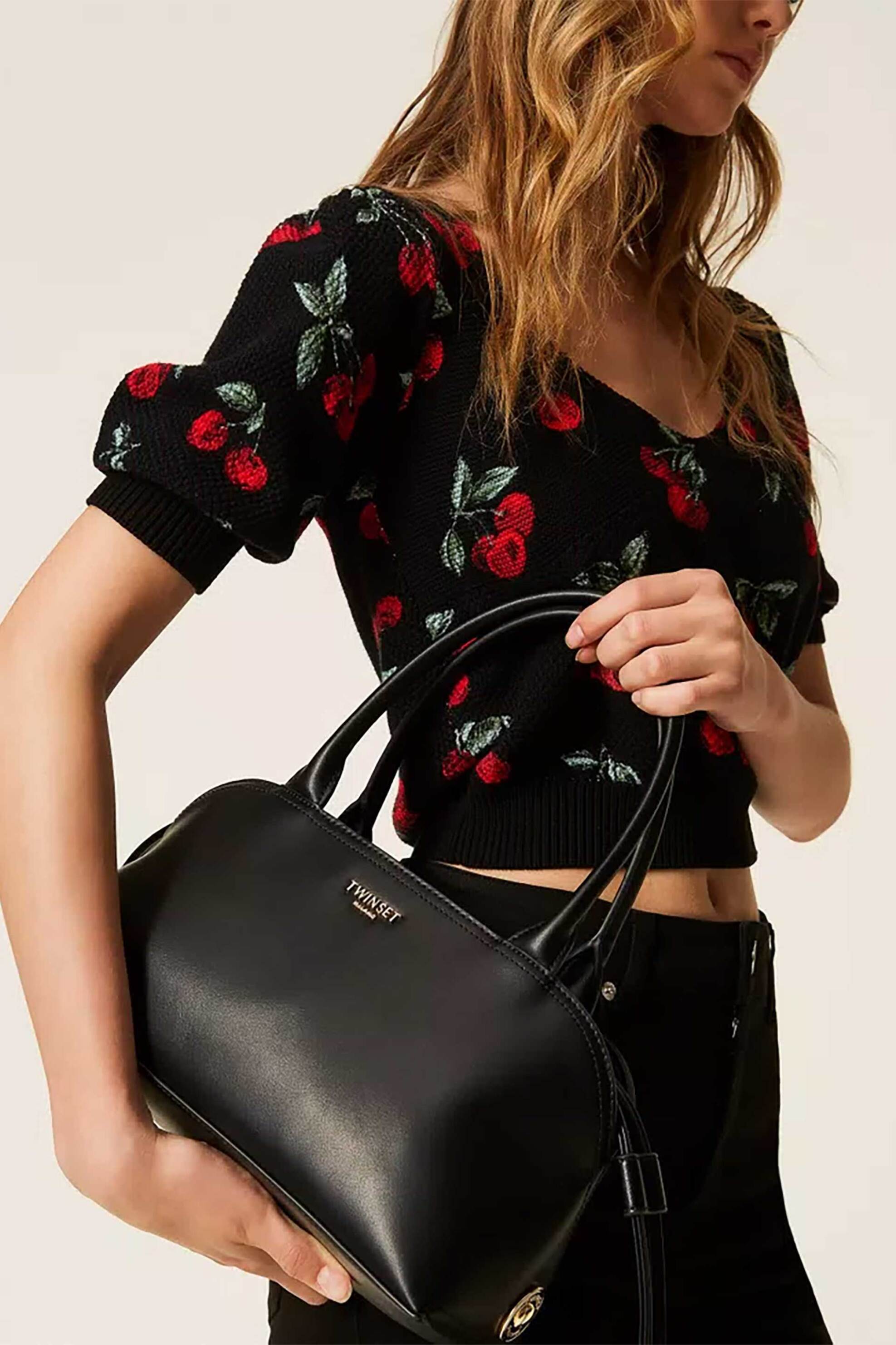 Twinset Γυναικεία Τσάντα Χειρός με Μεταλλικό Λογότυπο - 261Td8141 Μαύρο