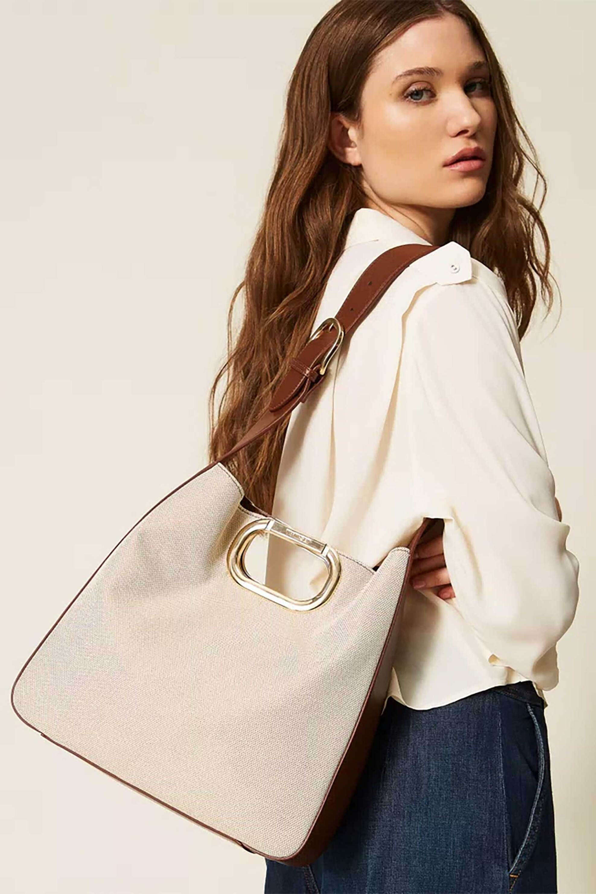 Twinset Γυναικεία Τσάντα Hobo Lila - 261Td8160 Υπόλευκο
