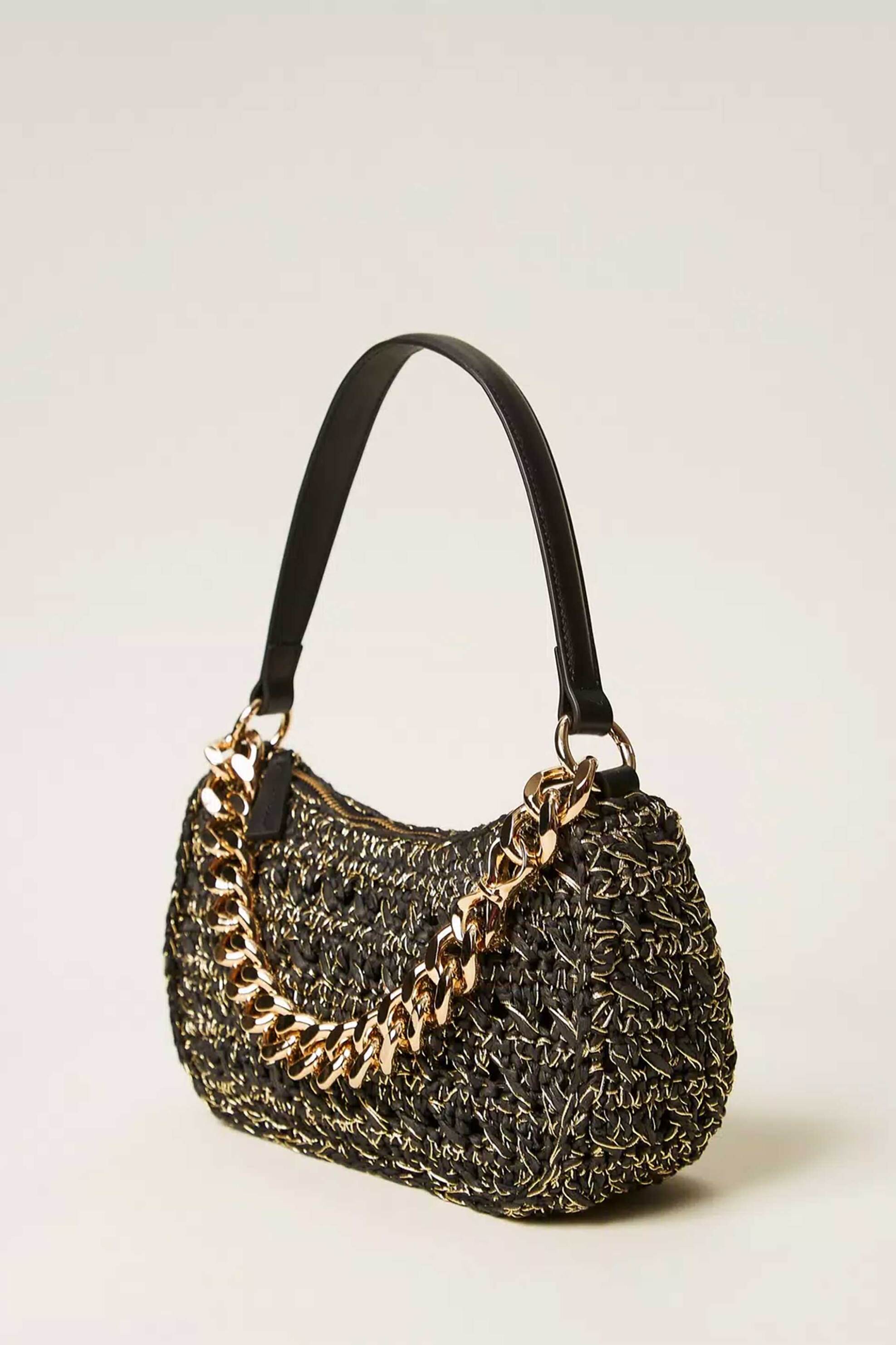 TWINSET Twinset γυναικεία τσάντα hobo με επιχρυσωμένη αλυσίδα - 261TD8081 Μαύρο - 2