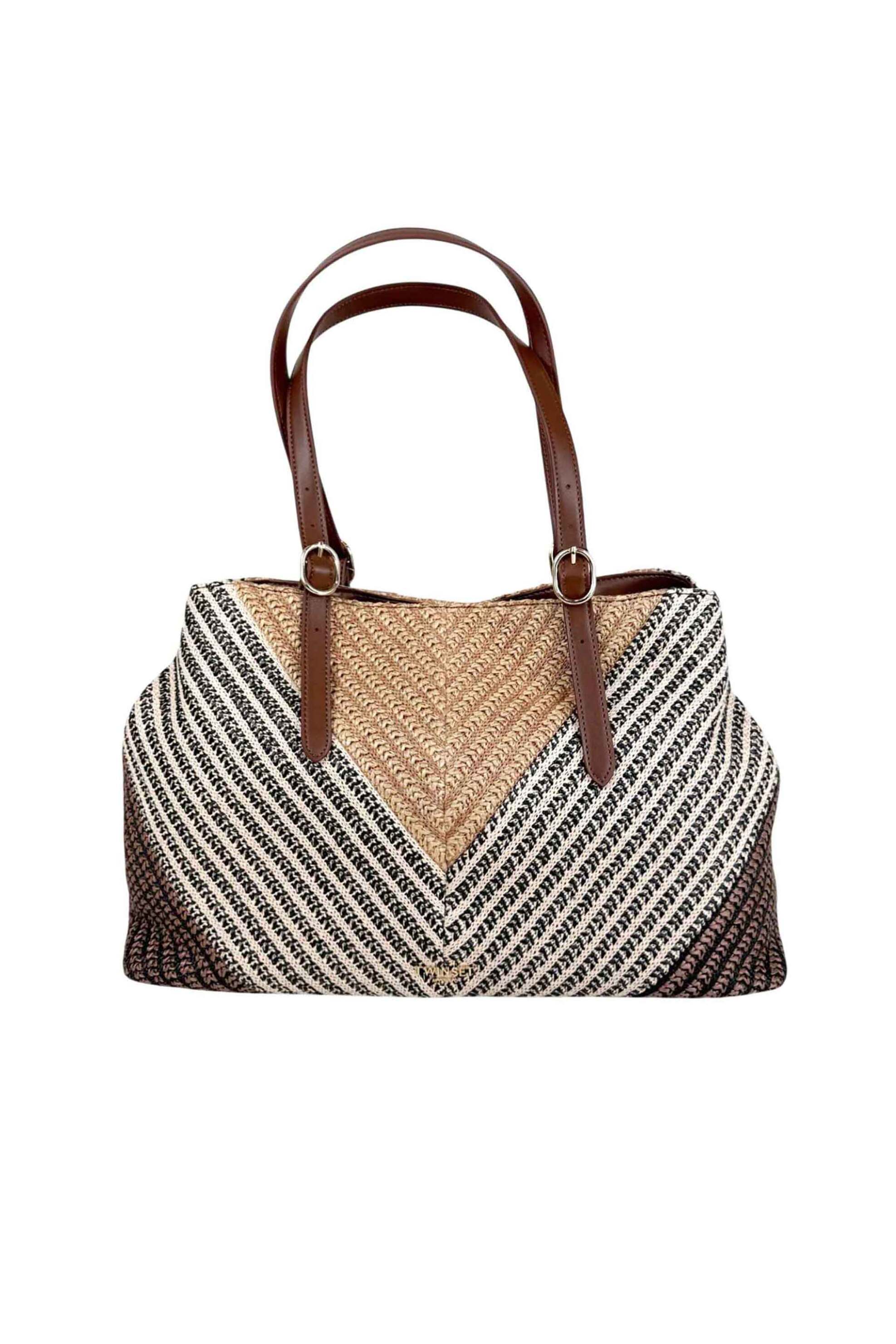 TWINSET Twinset γυναικεία τσάντα ώμου shopper raffia - 261TD8500 Μπεζ