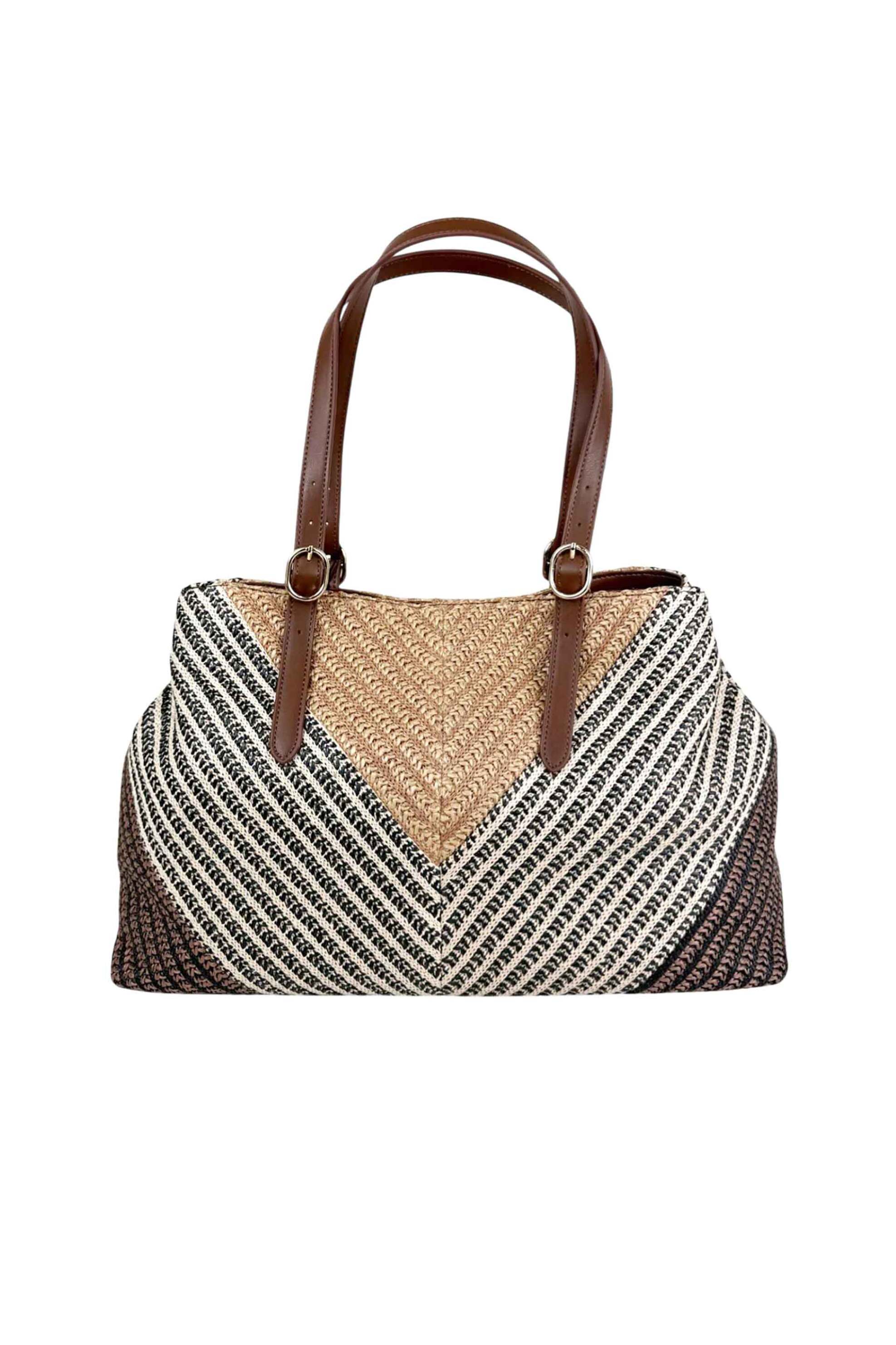 Twinset γυναικεία τσάντα ώμου shopper raffia - 261TD8500 Μπεζ