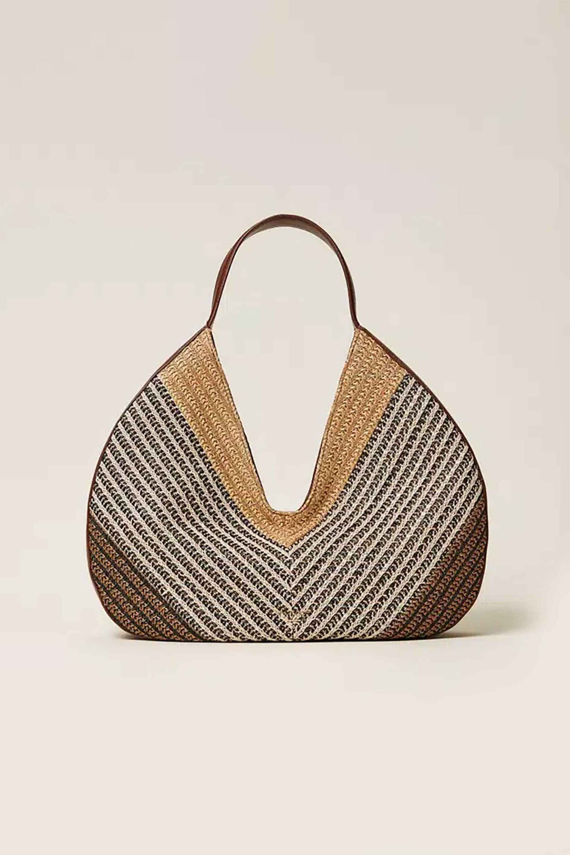 Twinset γυναικεία τσάντα hobo Jacquard raffia - 261TD8501 Καφέ