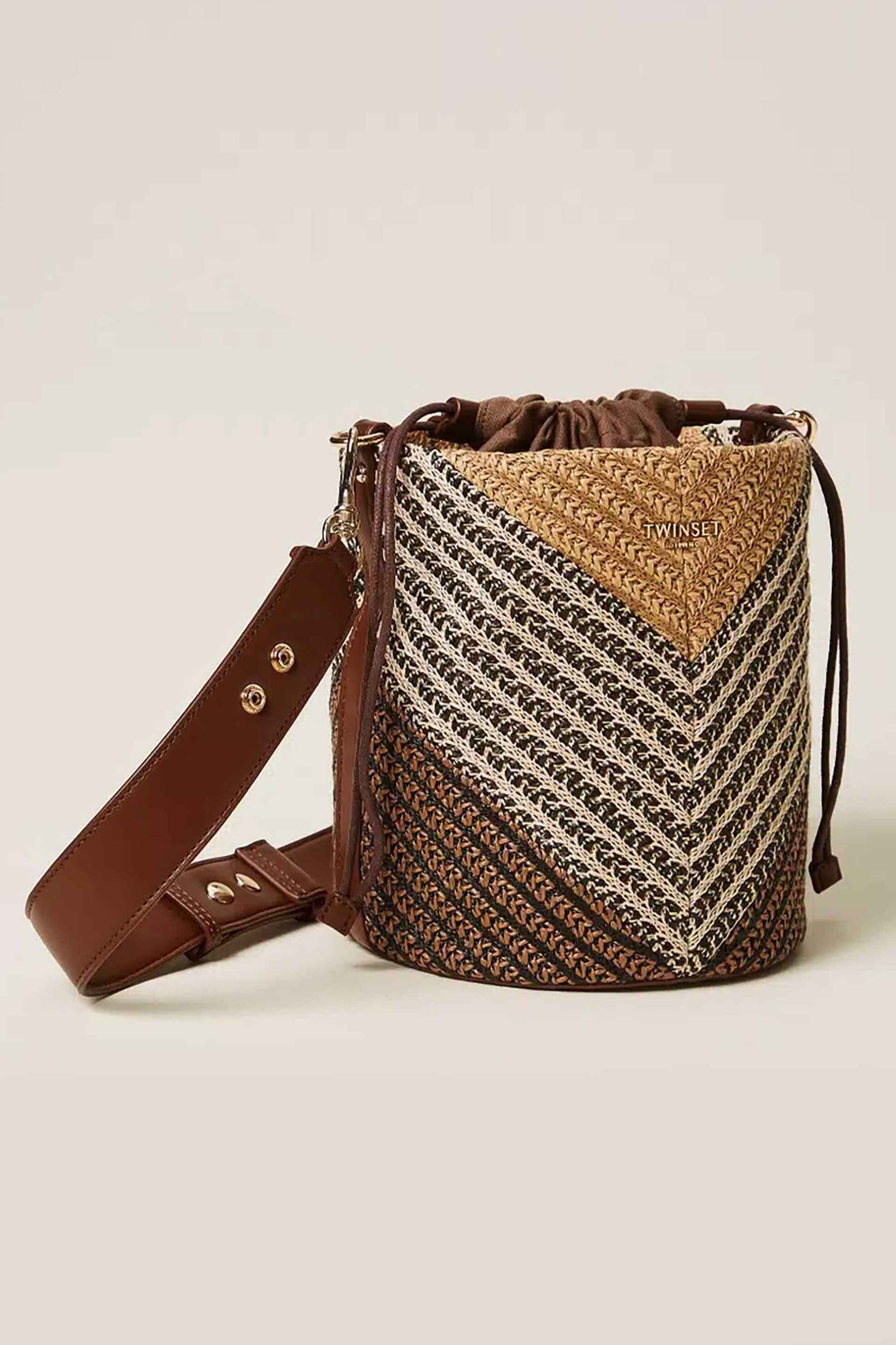 Twinset γυναικεία τσάντα bucket Jacquard raffia - 261TD8502 Καφέ φωτογραφία