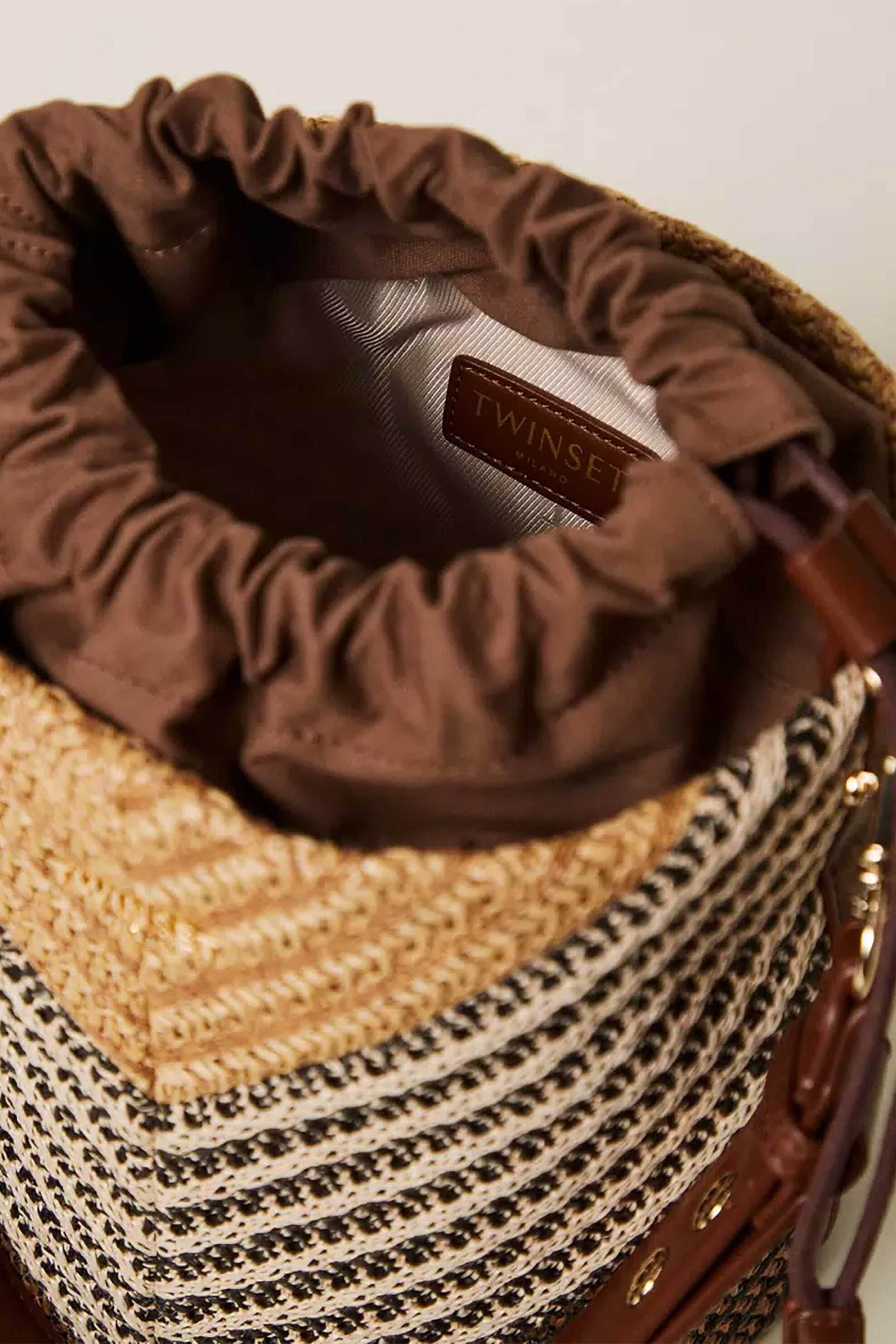 Twinset γυναικεία τσάντα bucket Jacquard raffia - 261TD8502 Καφέ φωτογραφία