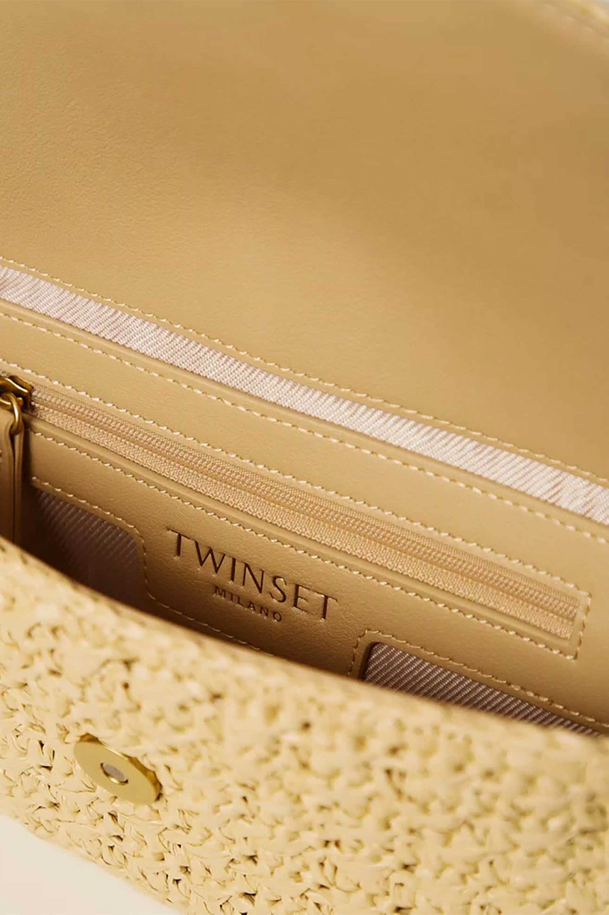 TWINSET Twinset γυναικεία τσάντα ώμου με αγκράφα λογότυπου "Raffia" - 261TB7390 Μπεζ - 3