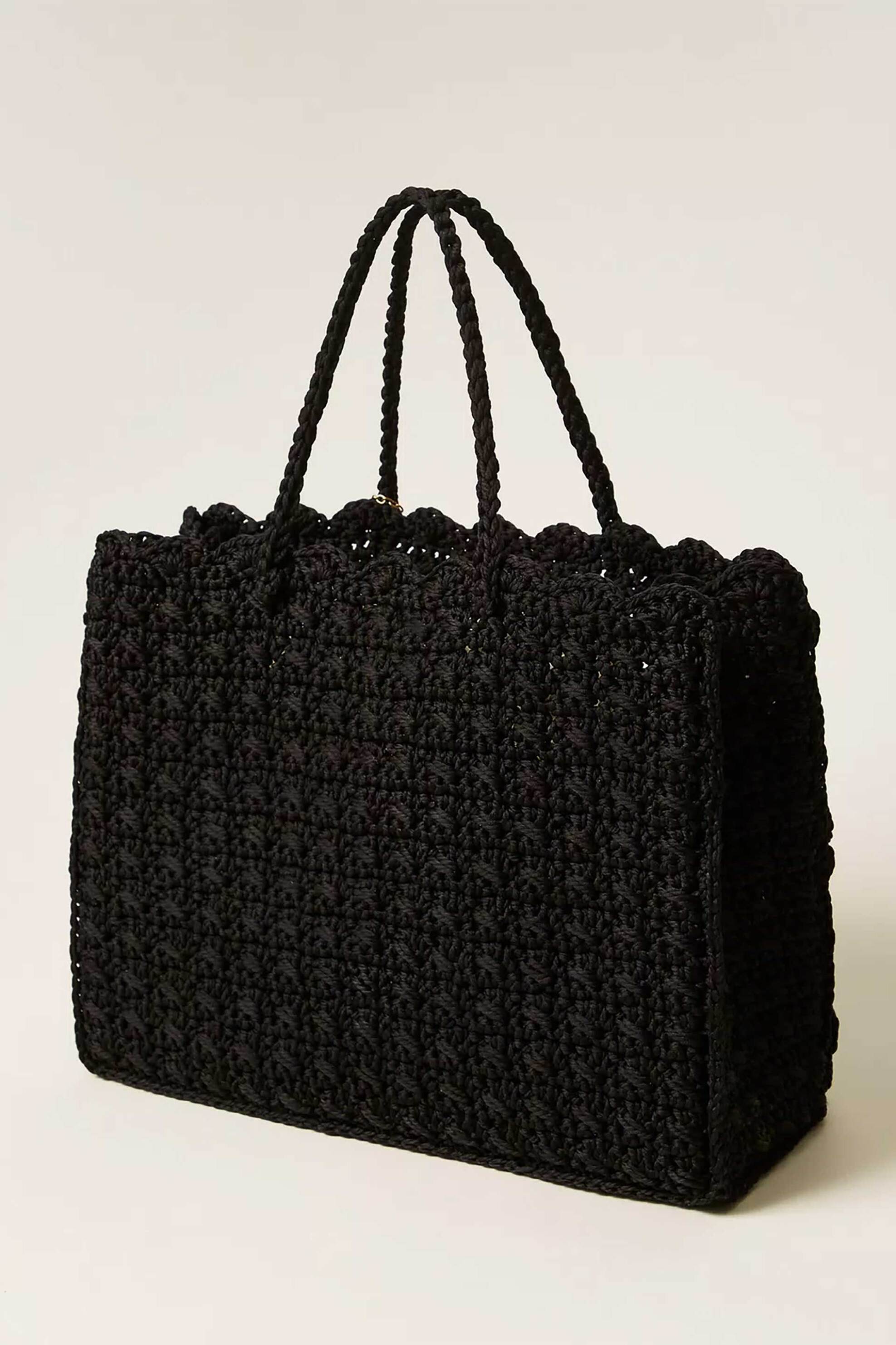 TWINSET Twinset γυναικεία πλεκτή τσάντα ώμου shopper με γούρι - 261TB7510 Μαύρο - 2