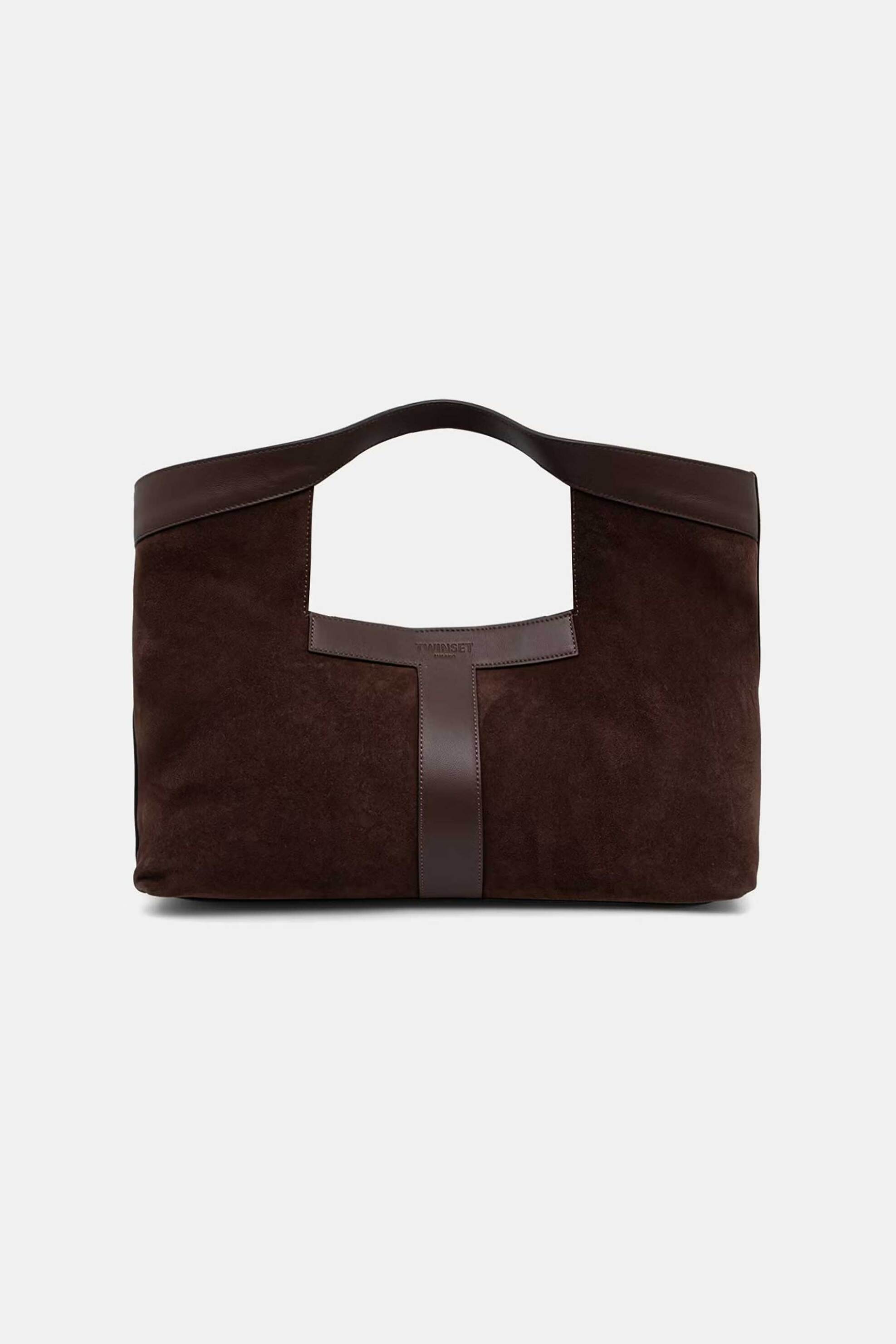 Twinset γυναικεία τσάντα ώμου shopper suede - 262TB7141 Καφέ Σκούρο