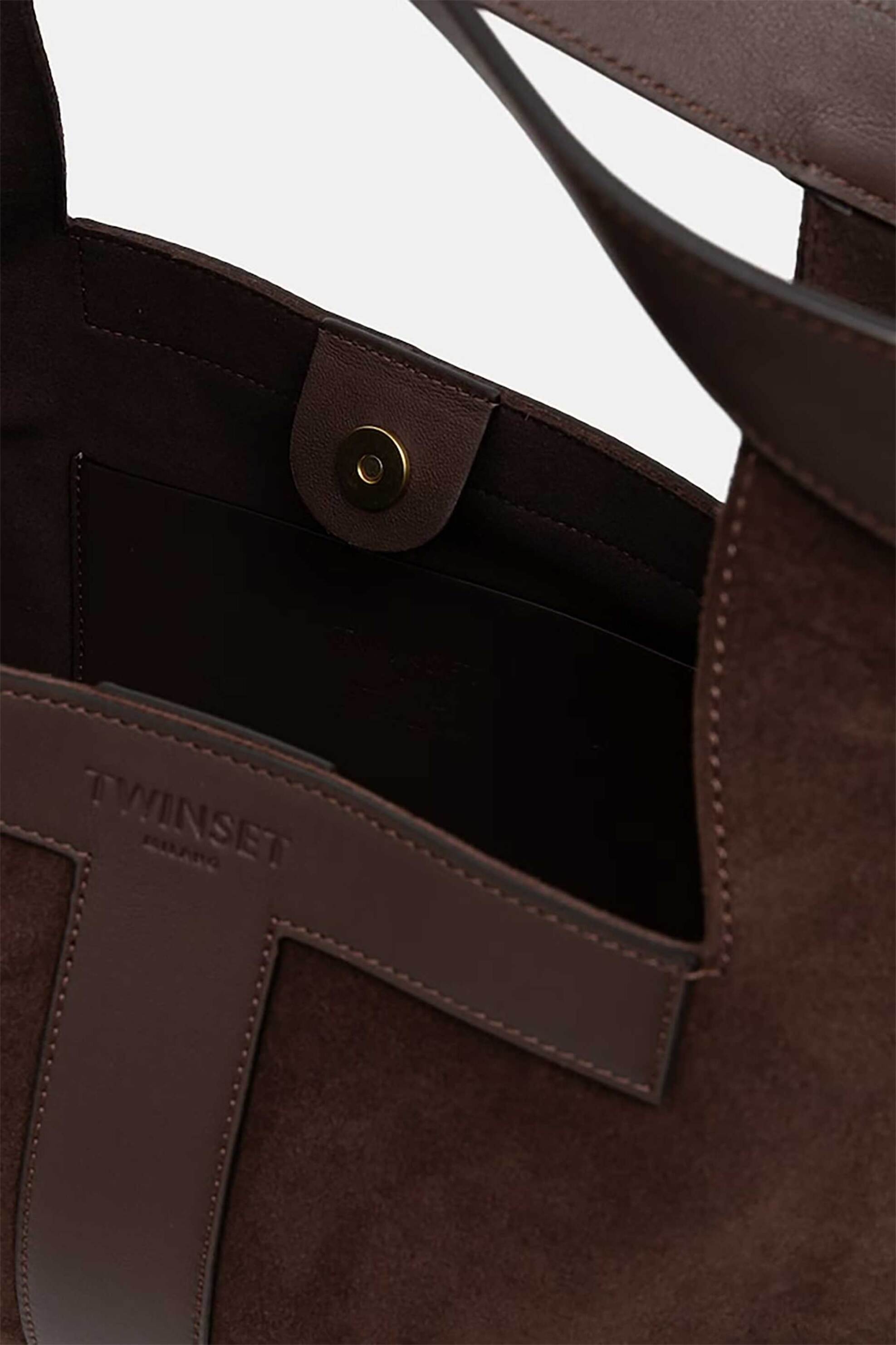 Twinset Γυναικεία Τσάντα Ώμου Shopper Suede - 262Tb7141 Καφέ Σκούρο
