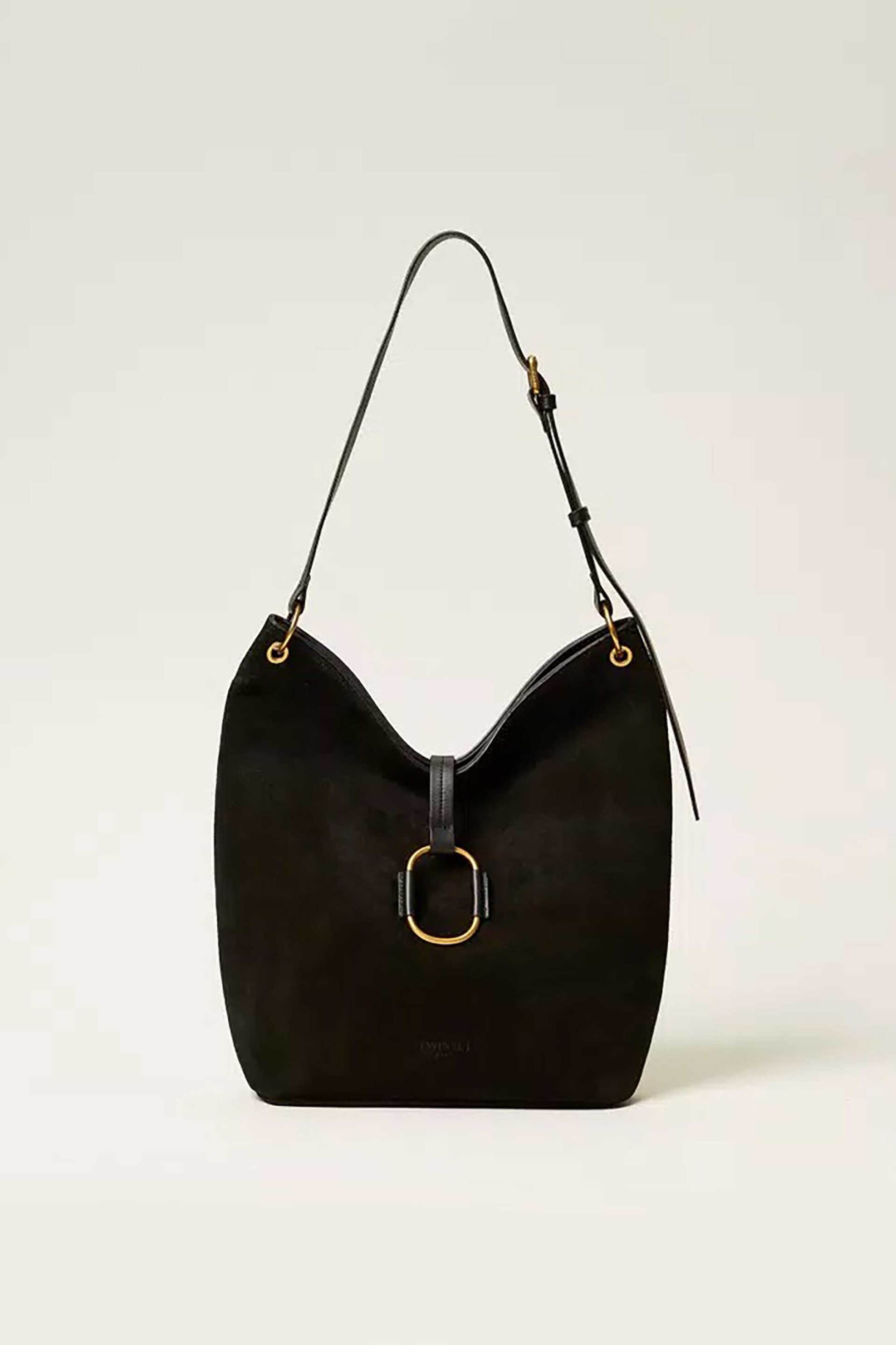 Twinset γυναικεία suede τσάντα ώμου hobo - 262TB7150 Μαύρο