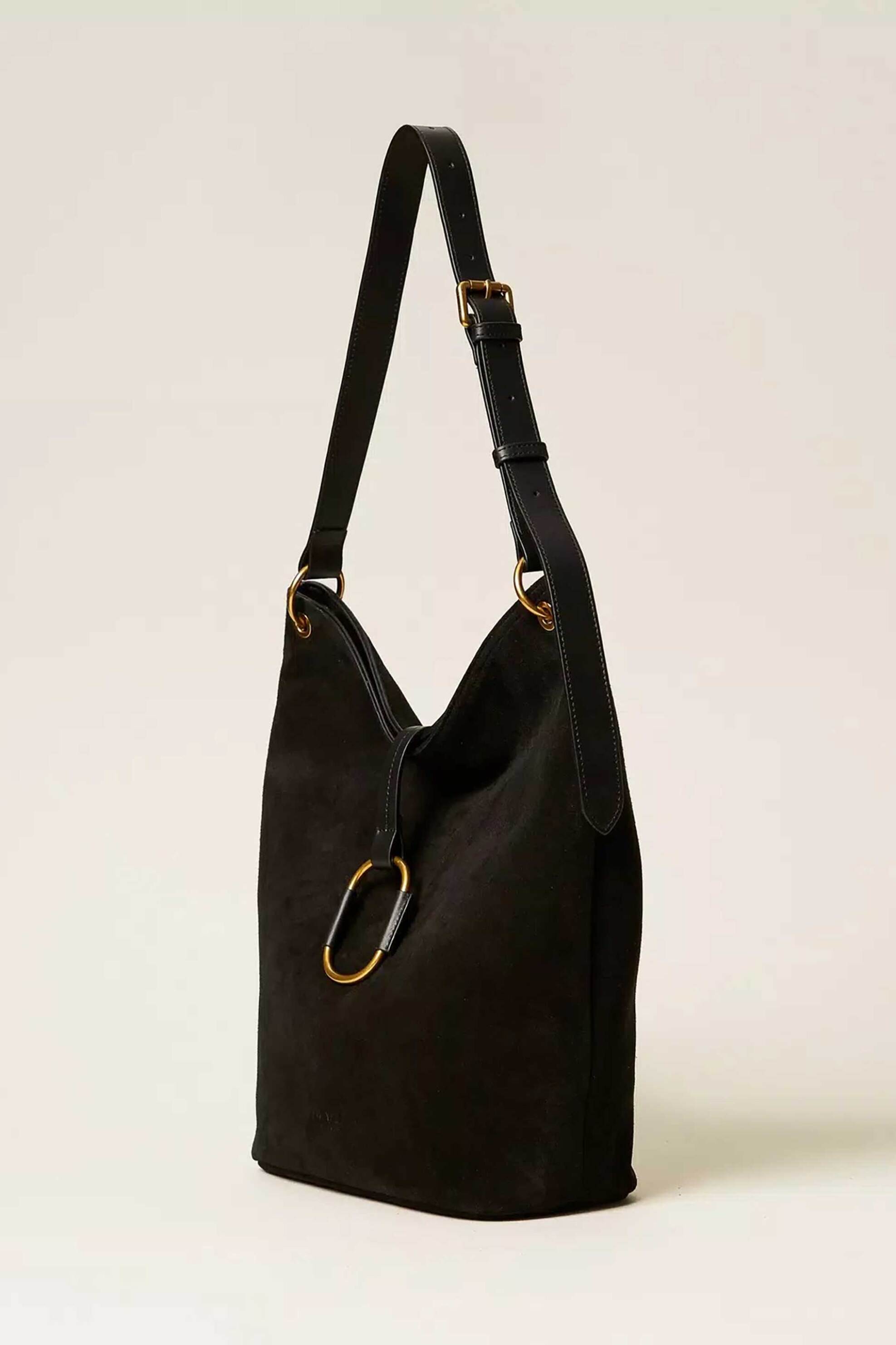 Twinset γυναικεία suede τσάντα ώμου hobo - 262TB7150 Μαύρο