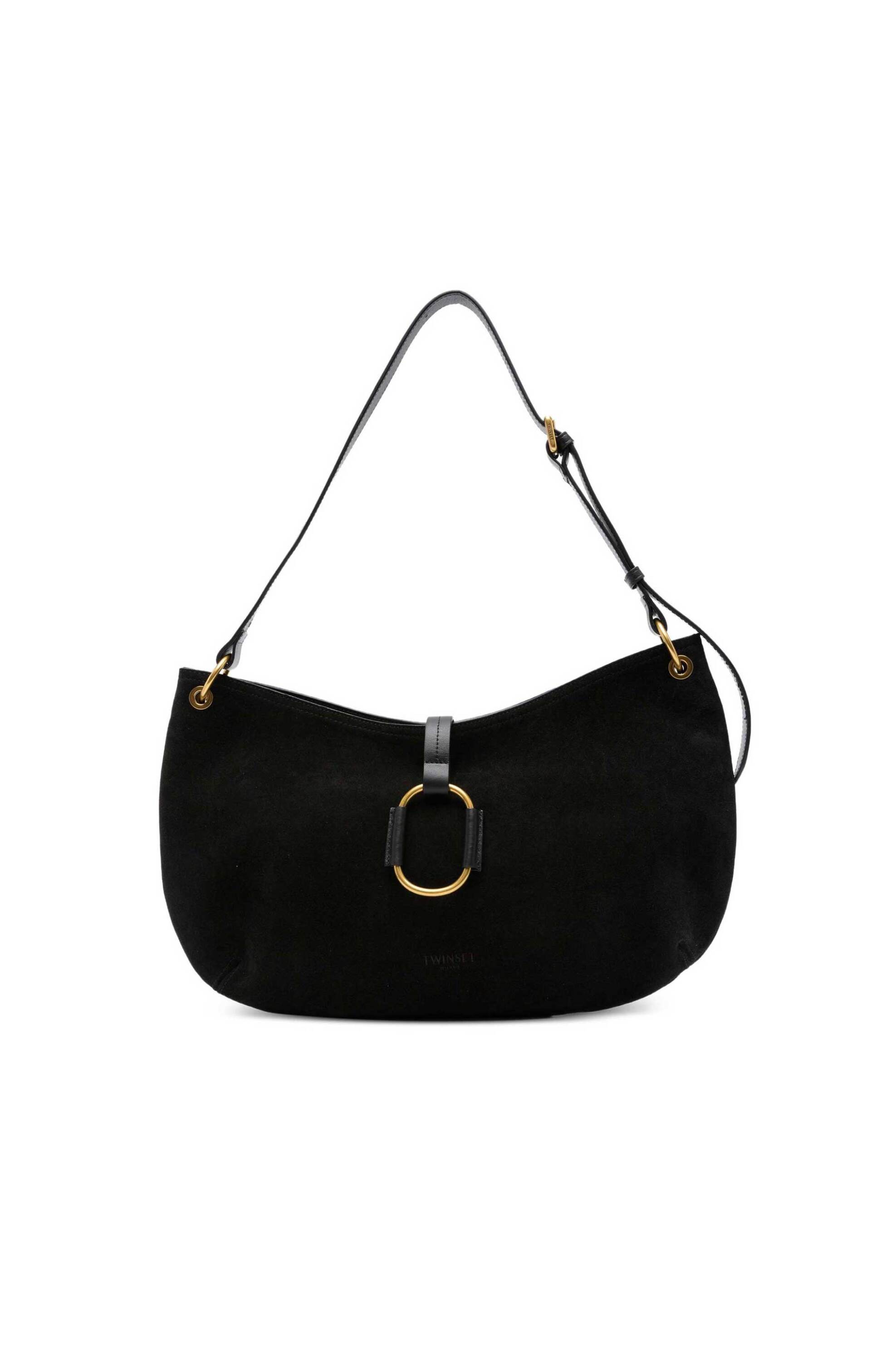 Twinset γυναικεία suede τσάντα ώμου hobo - 262TB7151 Μαύρο