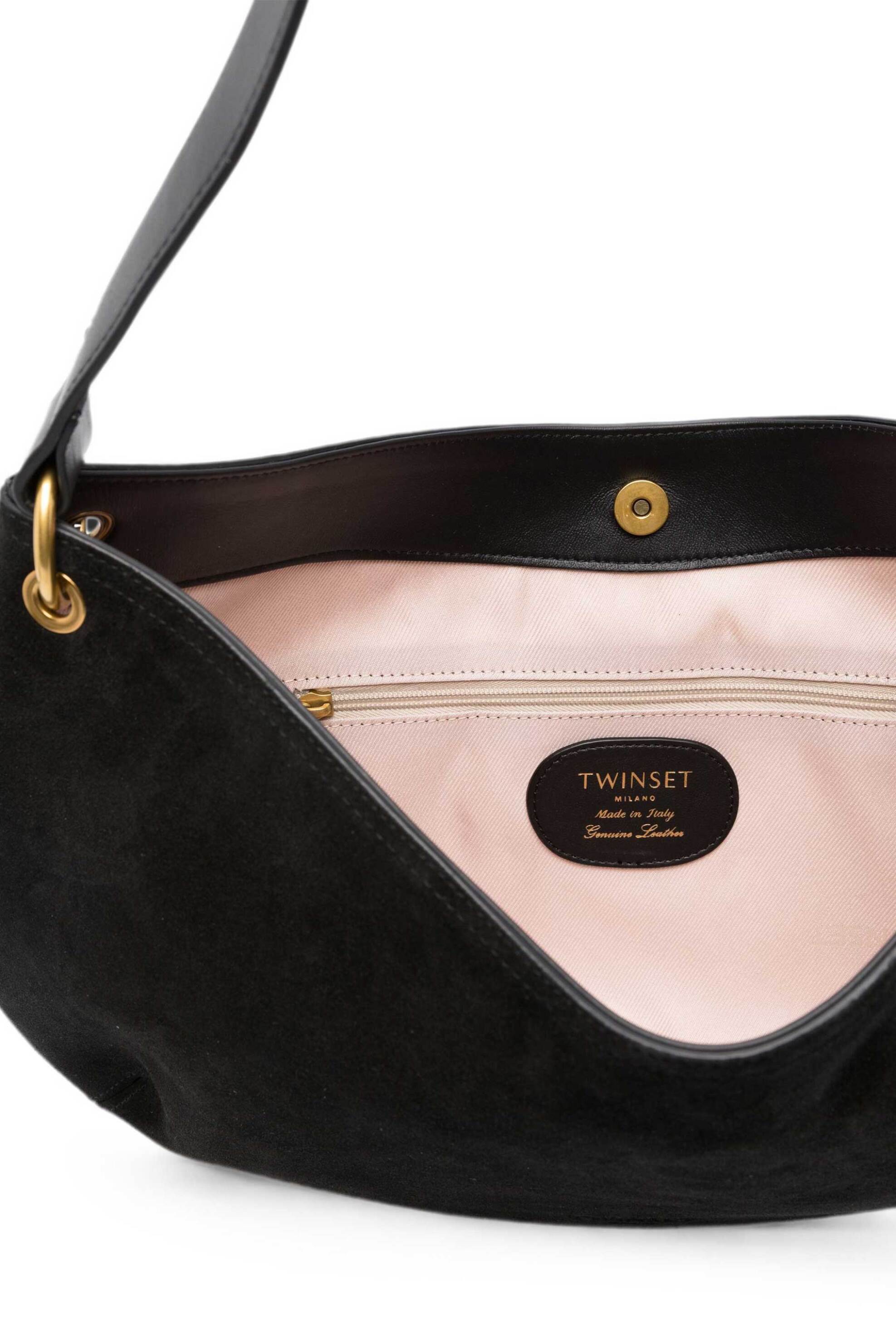 Twinset Γυναικεία Suede Τσάντα Ώμου Hobo - 262Tb7151 Μαύρο
