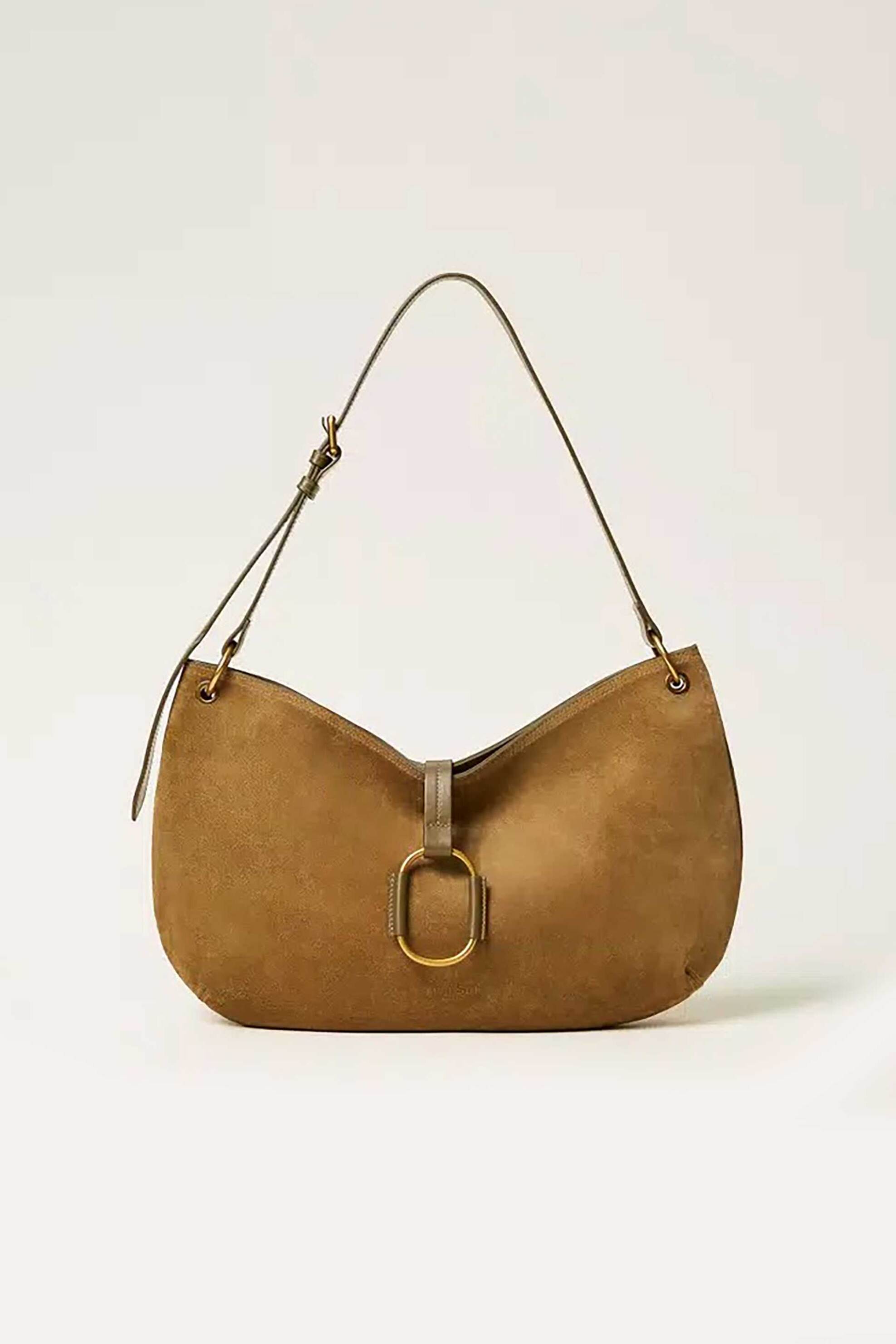Twinset γυναικεία suede τσάντα ώμου hobo - 262TB7151 Λαδί
