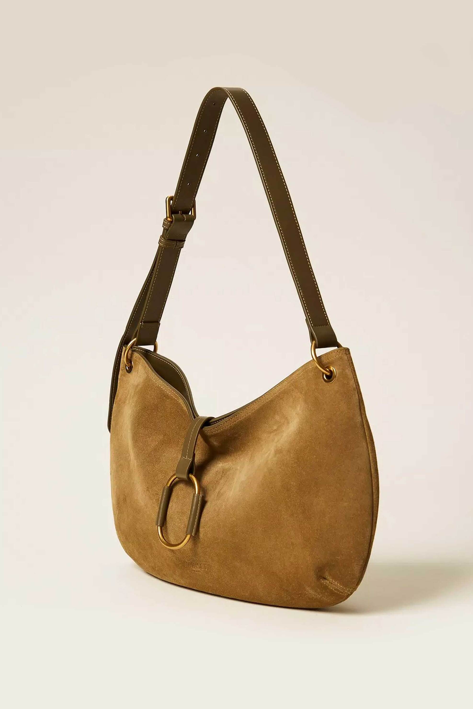 Twinset γυναικεία suede τσάντα ώμου hobo - 262TB7151 Λαδί