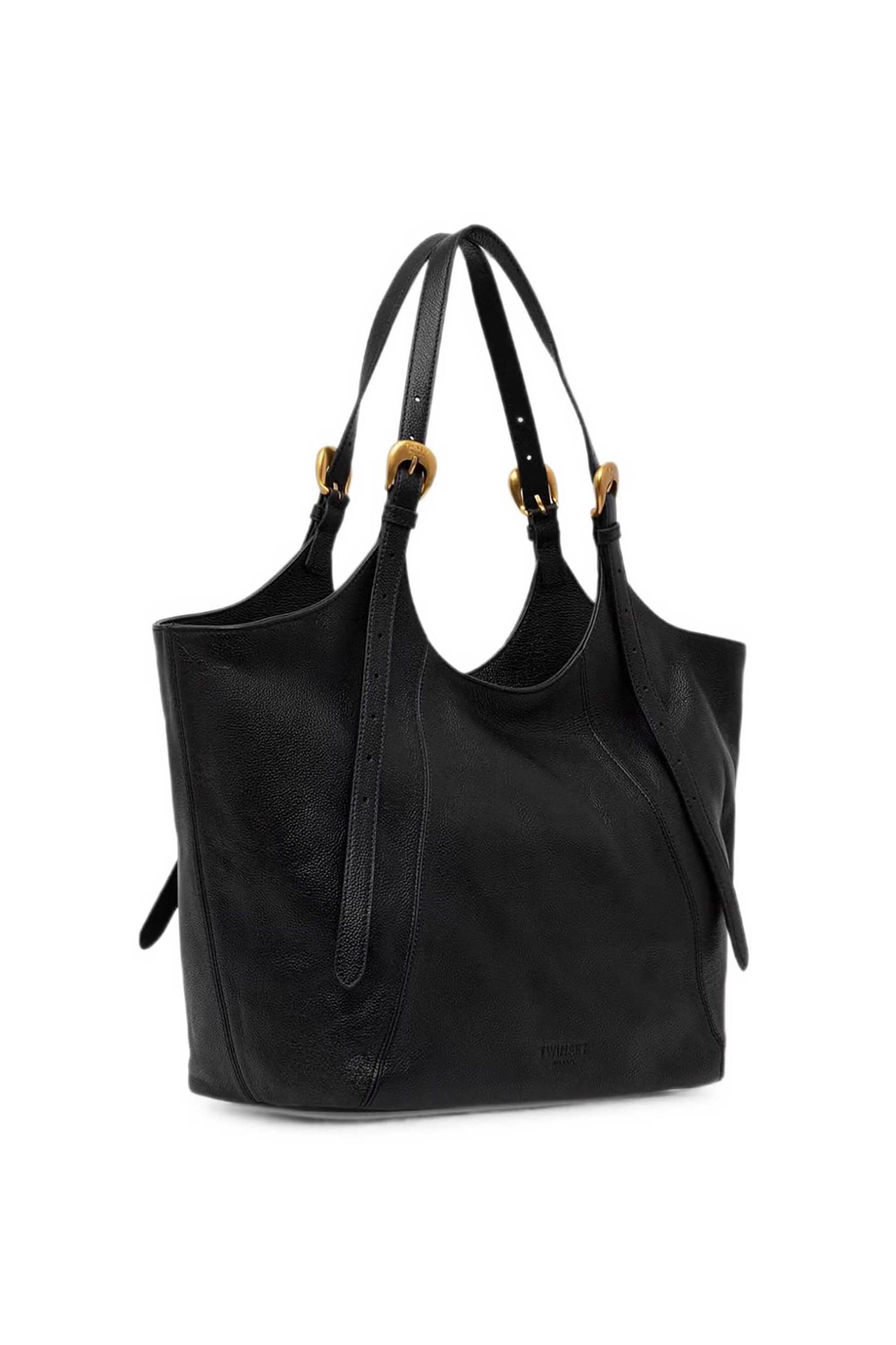 Twinset γυναικεία τσάντα ώμου shopper με μεταλλικές αγκράφες - 262TB7190 Μαύρο