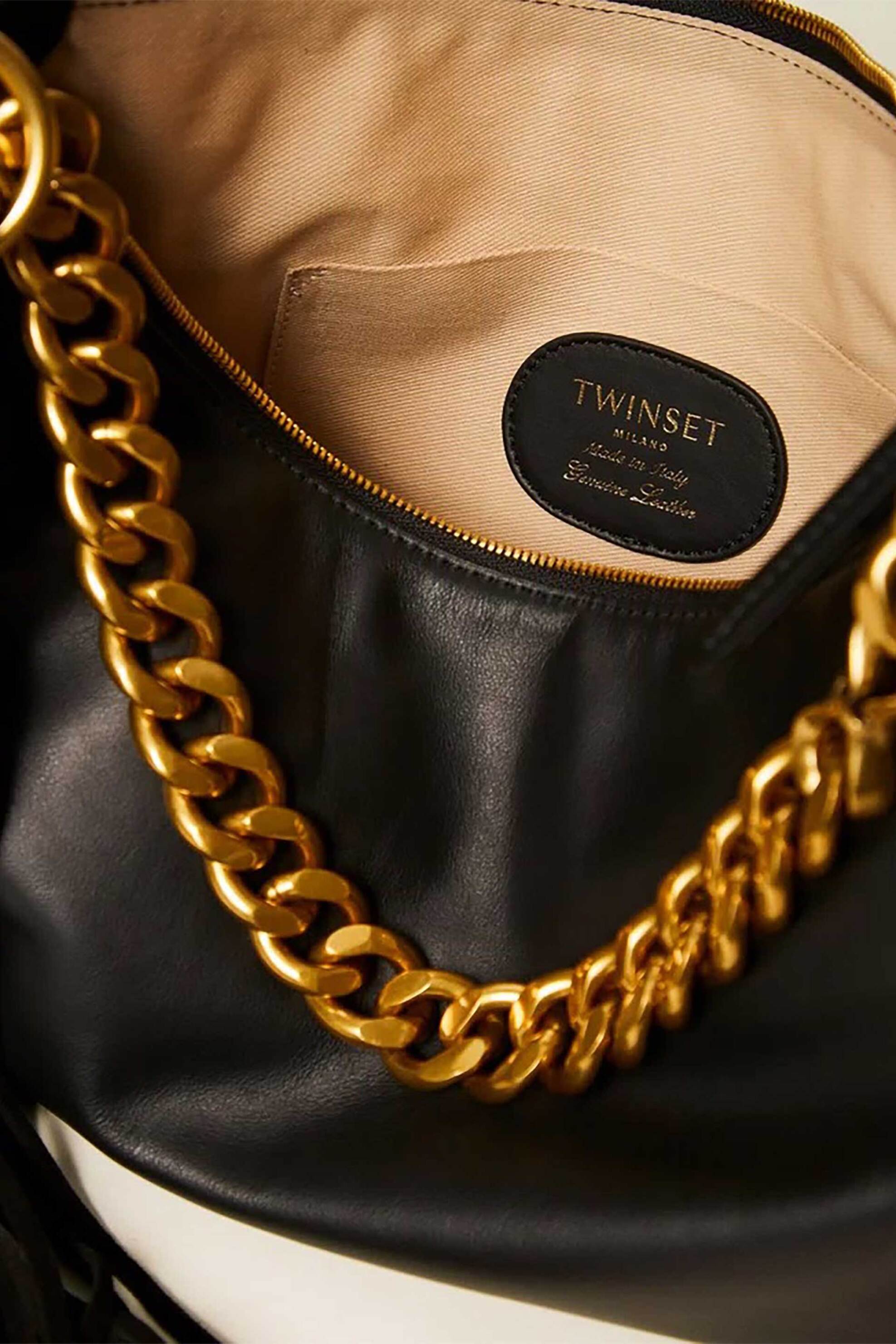 Twinset Γυναικεία Τσάντα Ώμου με Κρόσσια Liliane Large - 262Tb7207 Μαύρο