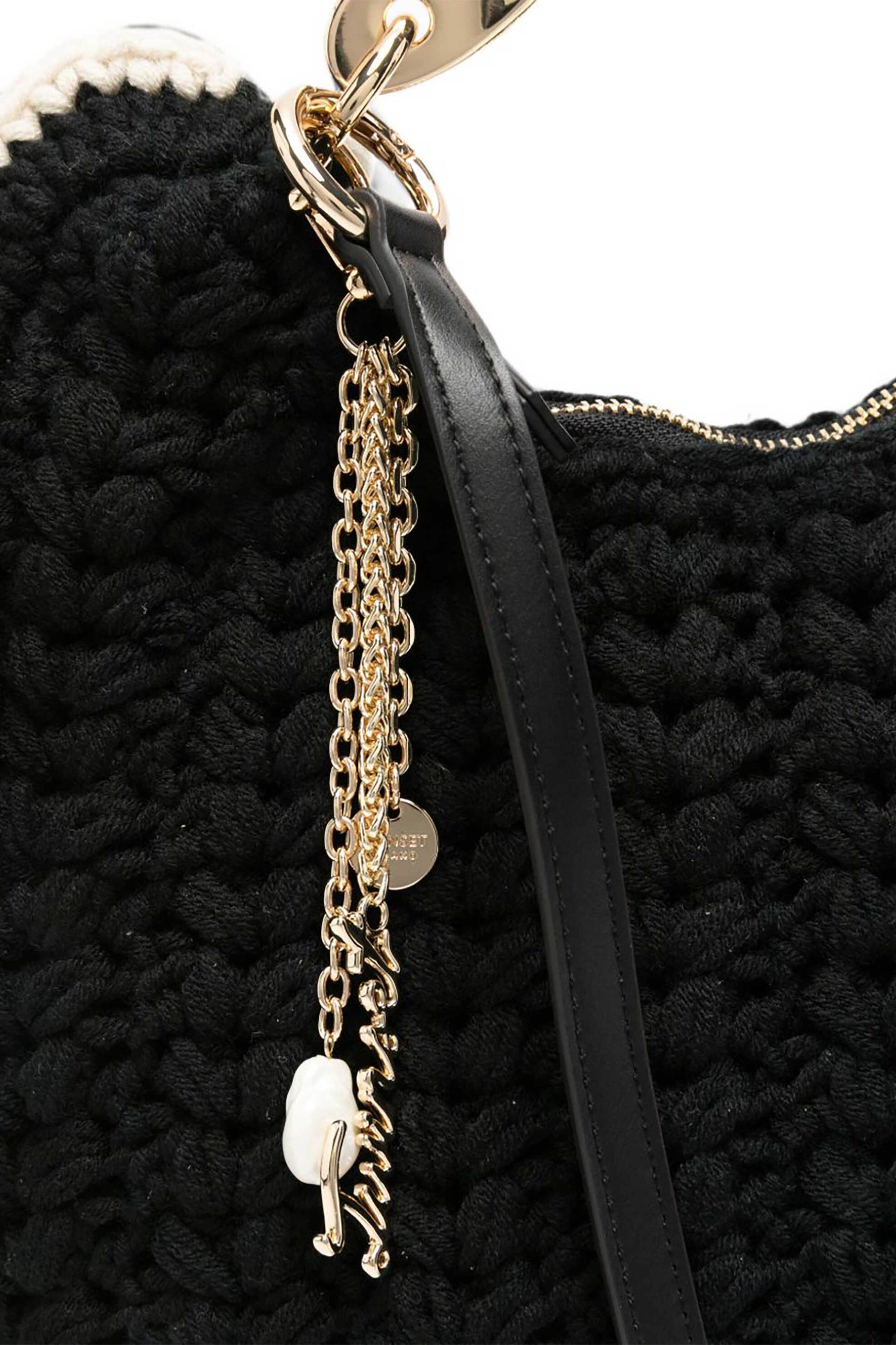Twinset Γυναικεία Τσάντα Crochet Χειρός Croissant - 262Tb7290 Μαύρο