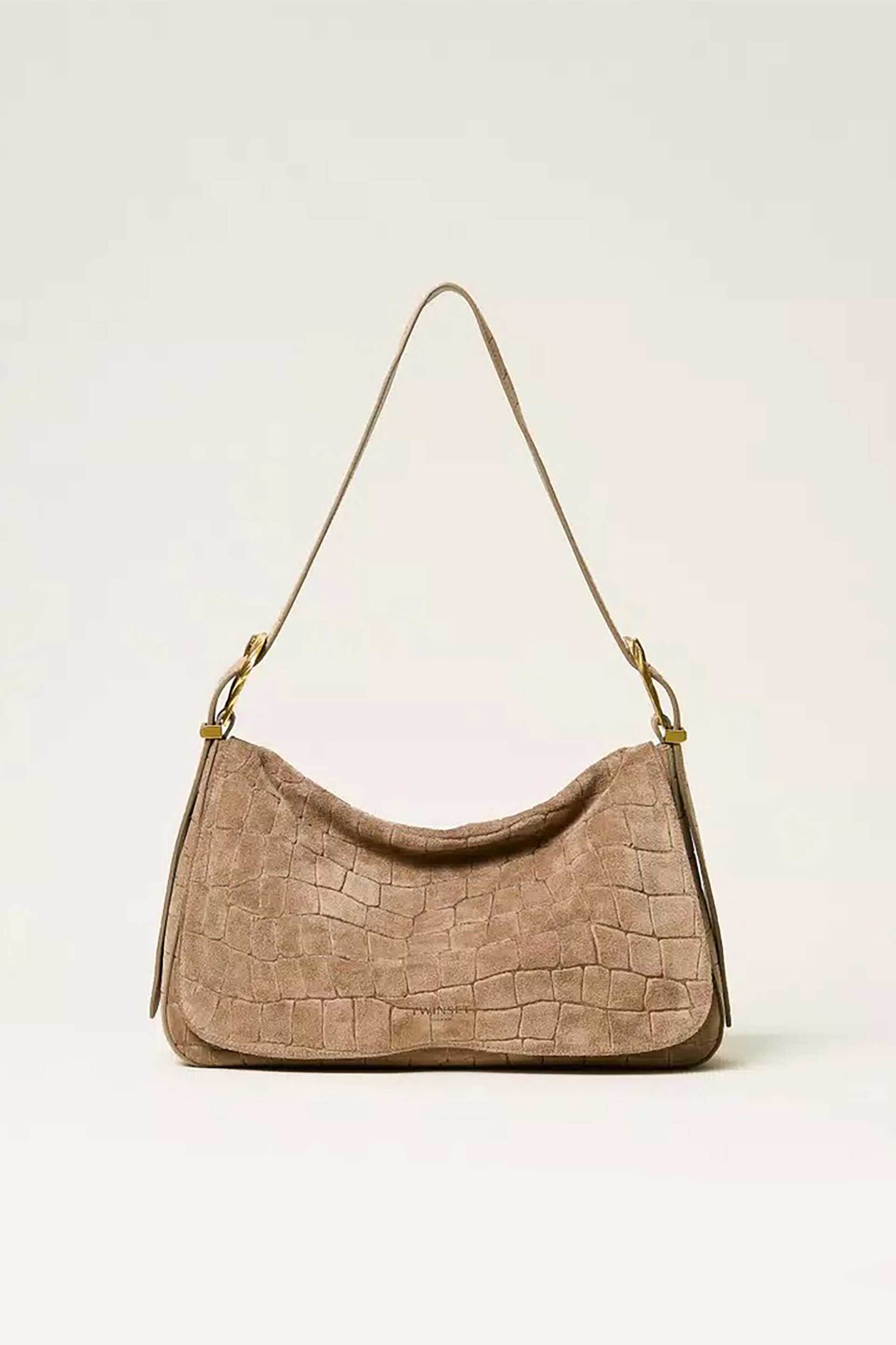 Twinset γυναικεία τσάντα ώμου suede με crocodile print 