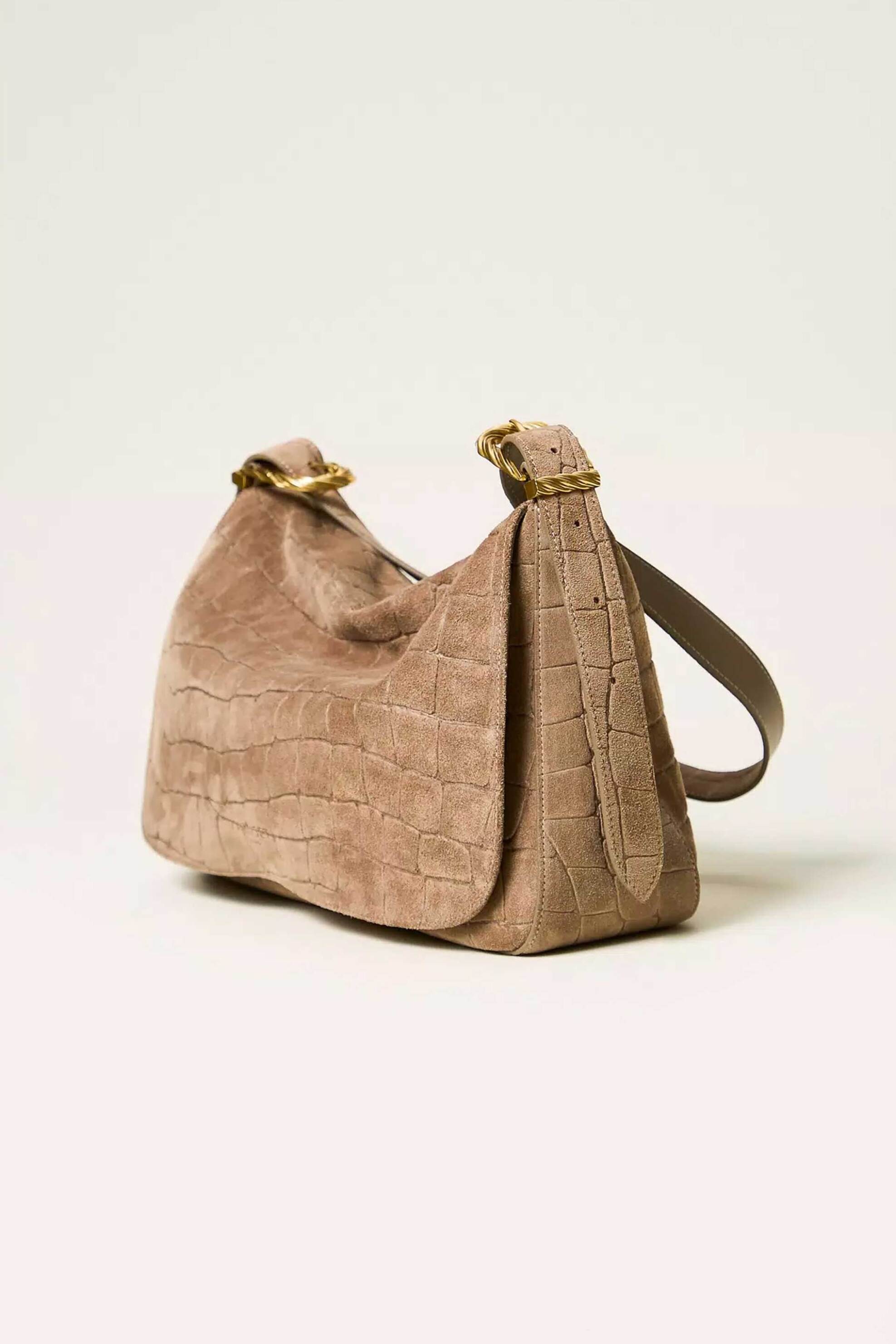 Twinset γυναικεία τσάντα ώμου suede με crocodile print 