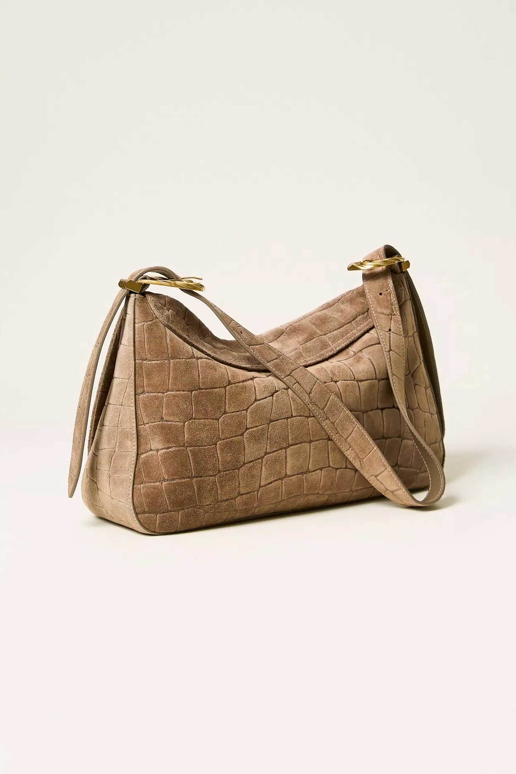 TWINSET Twinset γυναικεία τσάντα ώμου suede με crocodile print "Liliane" - 262TD8140 Taupe - 3